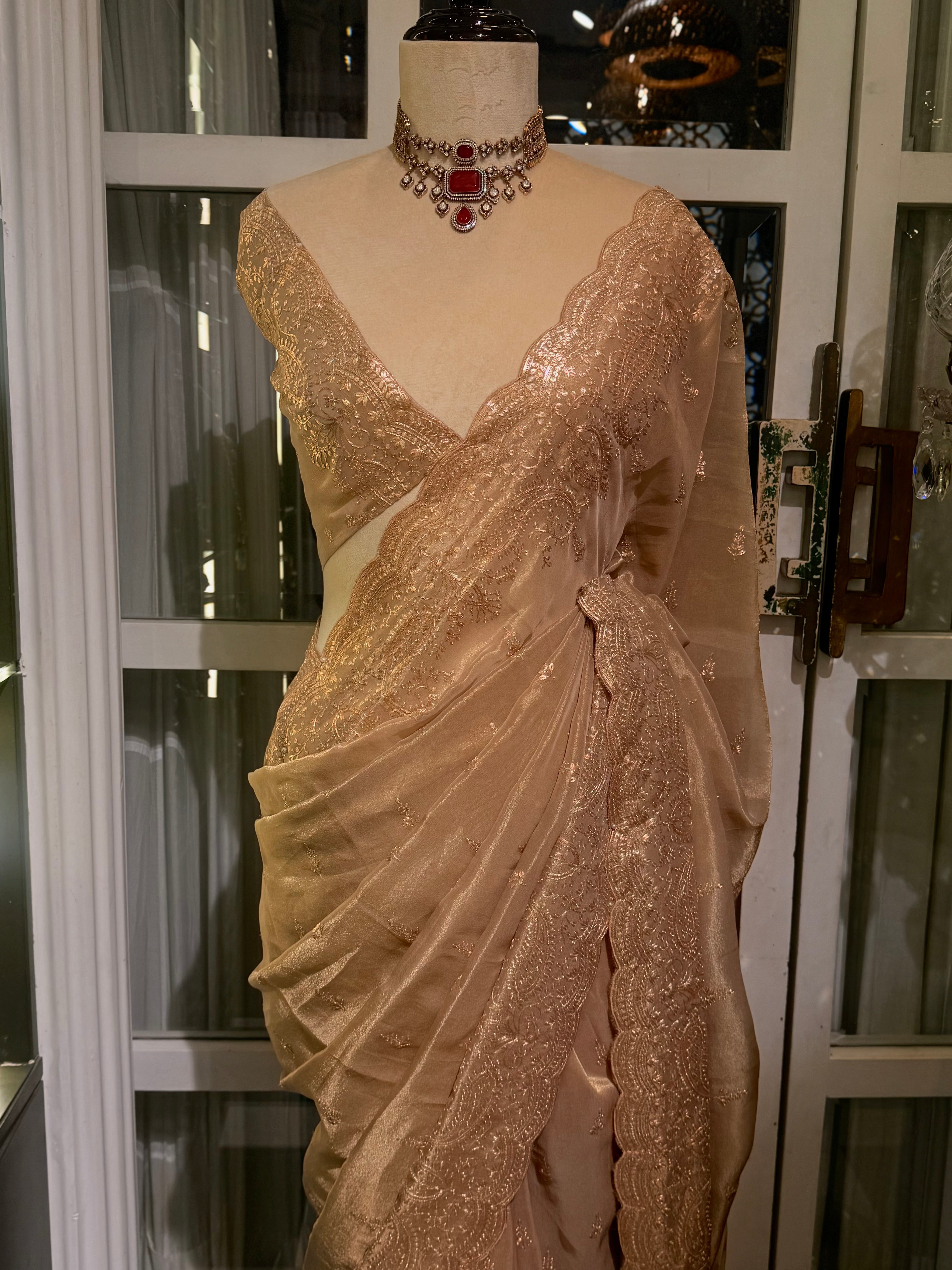 Sheen Pita Zari work Pure Organza saree