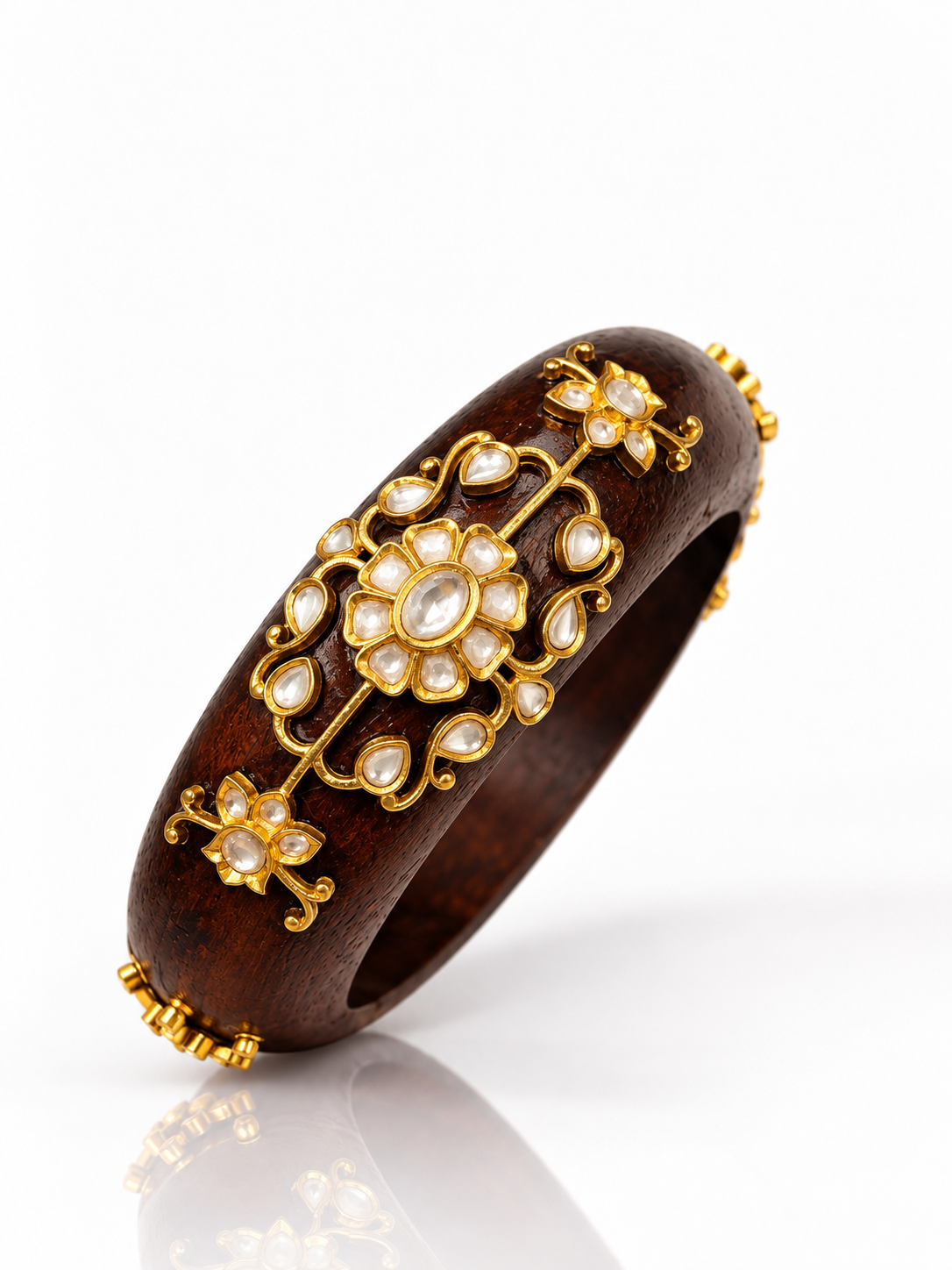 Floral kundan wooden Bangle