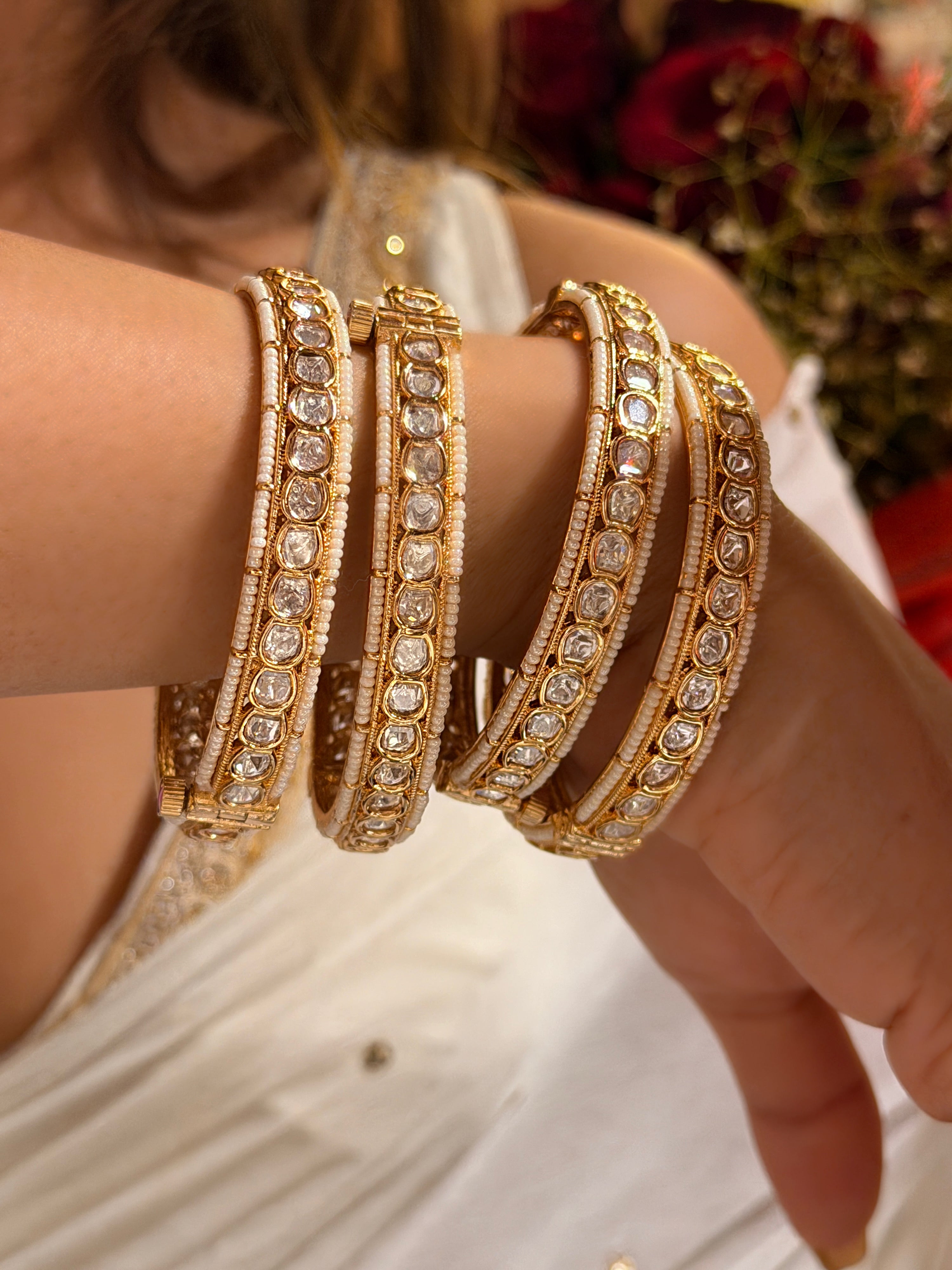 Pearl Bounded Polki Bangle