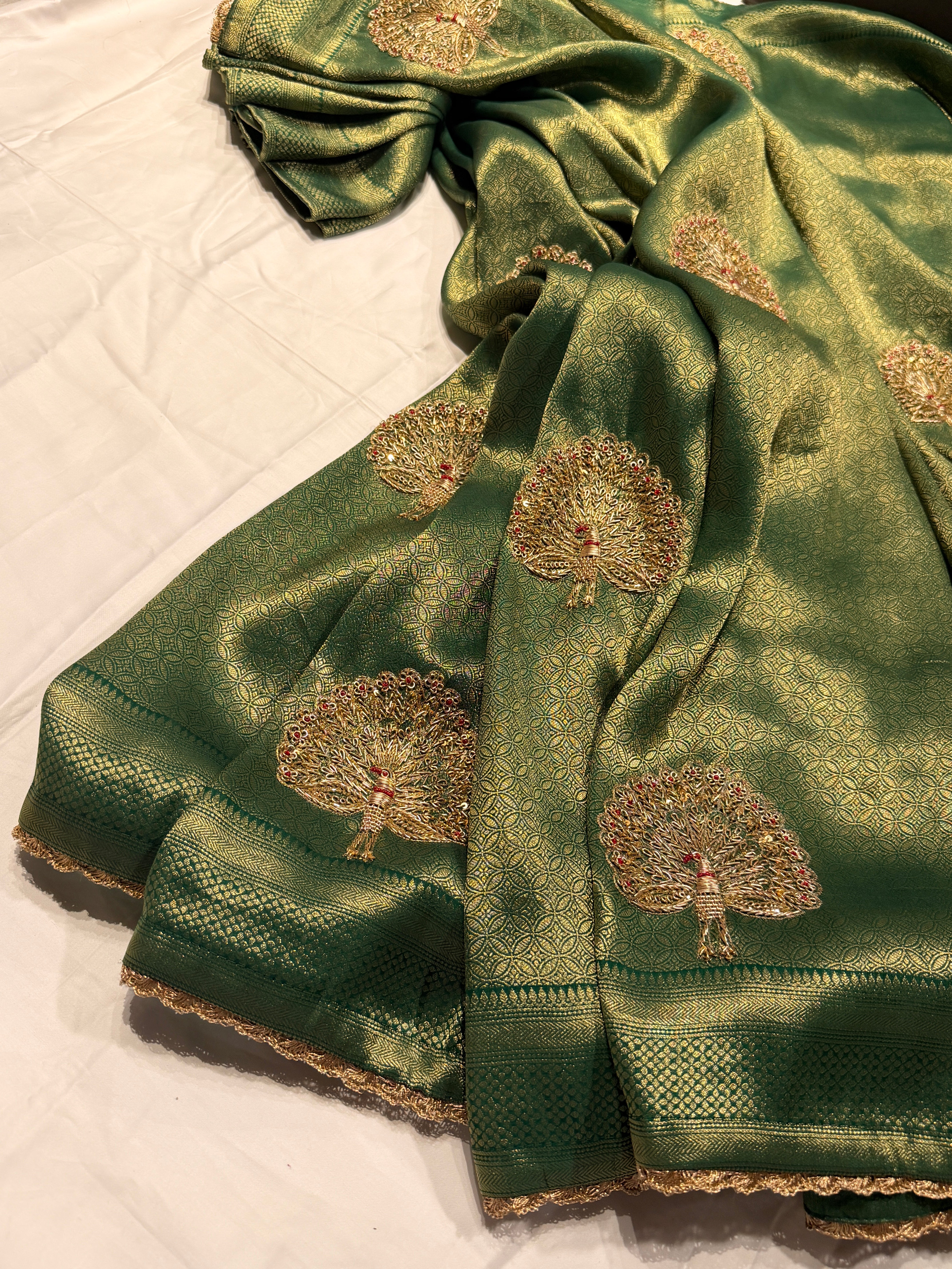 Zardosi peacock motif brocade silk saree