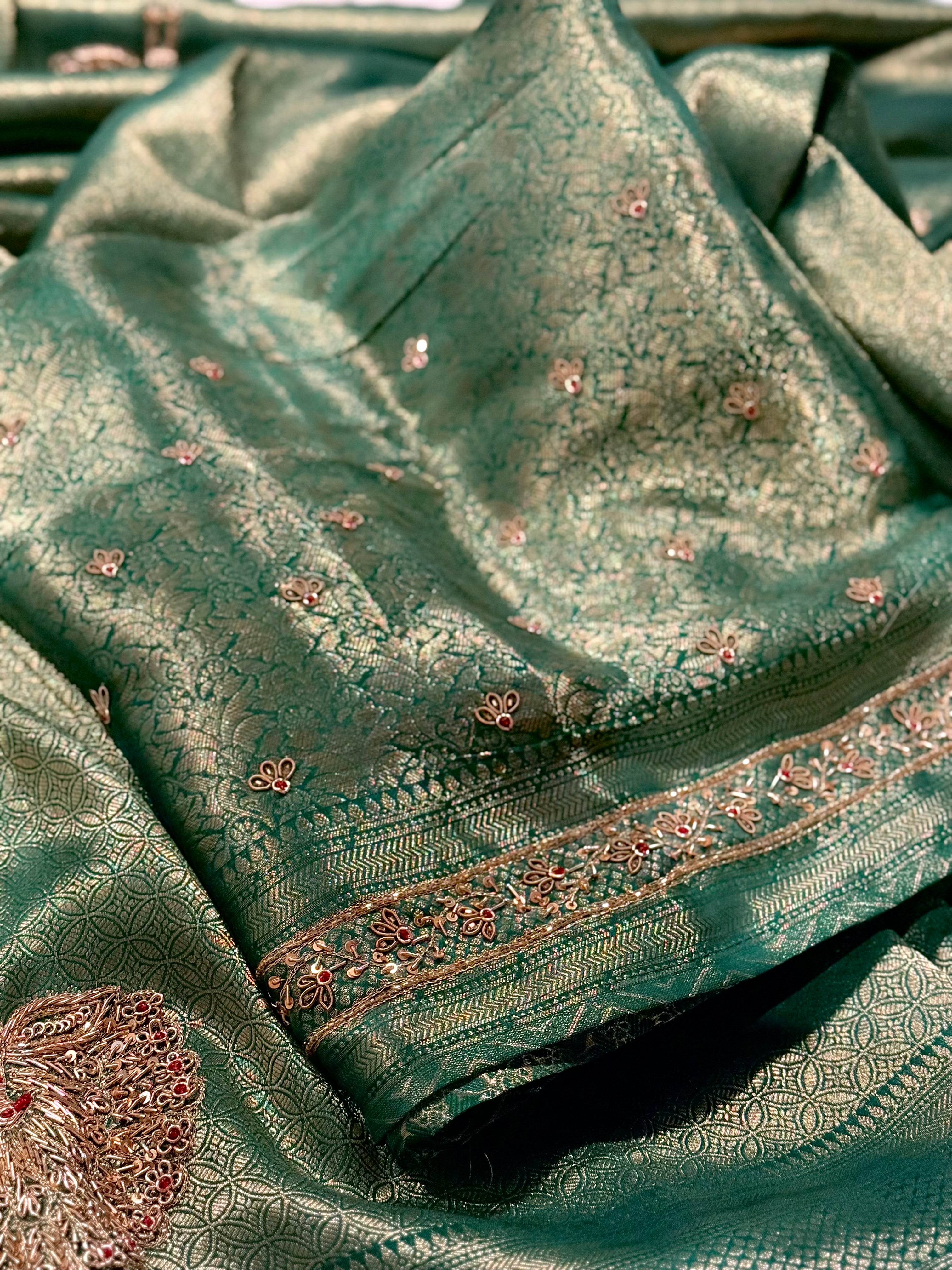 Zardosi peacock motif brocade silk saree