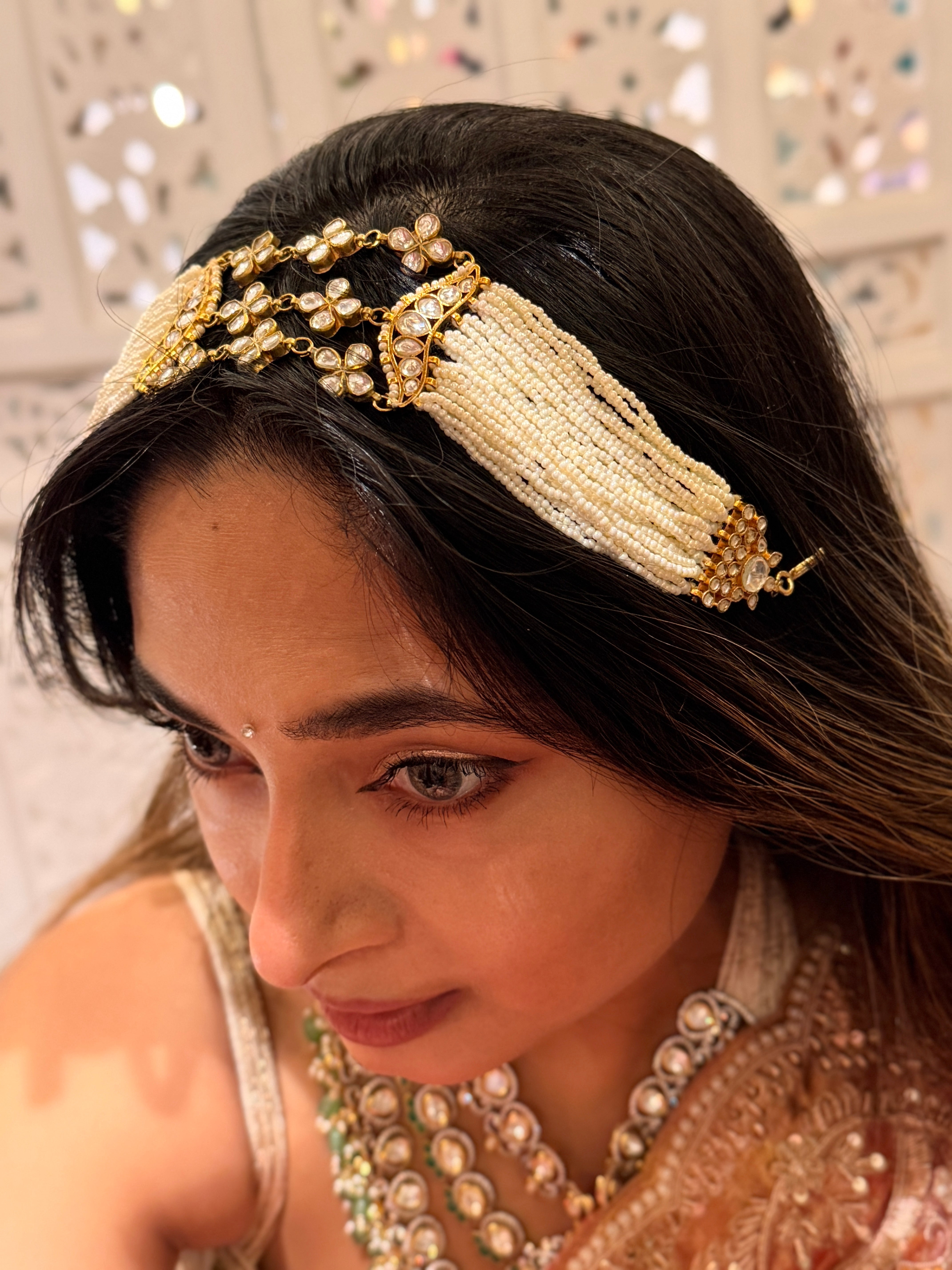 Sophia heavy moti seesh patti ( head band)