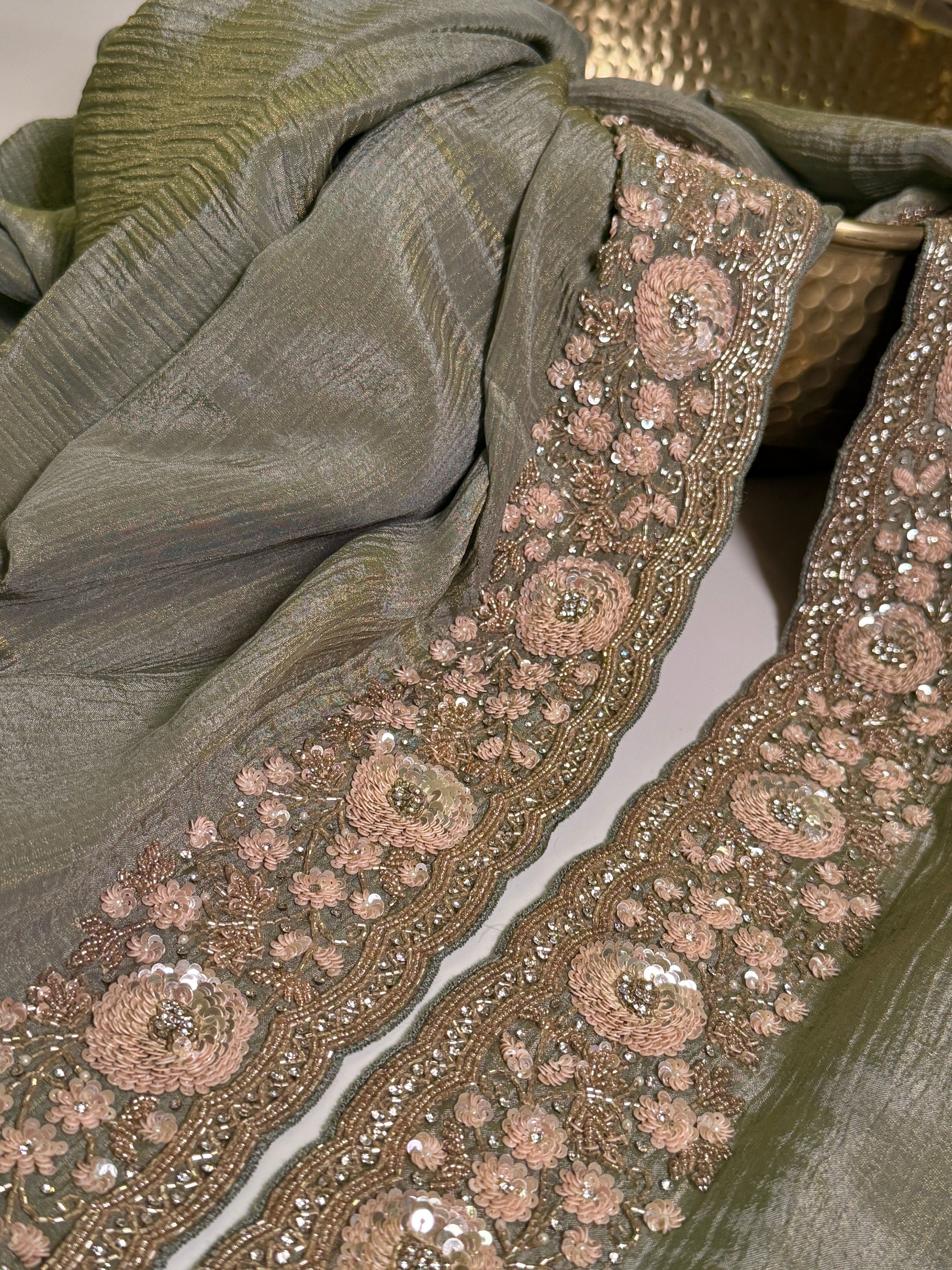 Sage sequin Dahlia Saree
