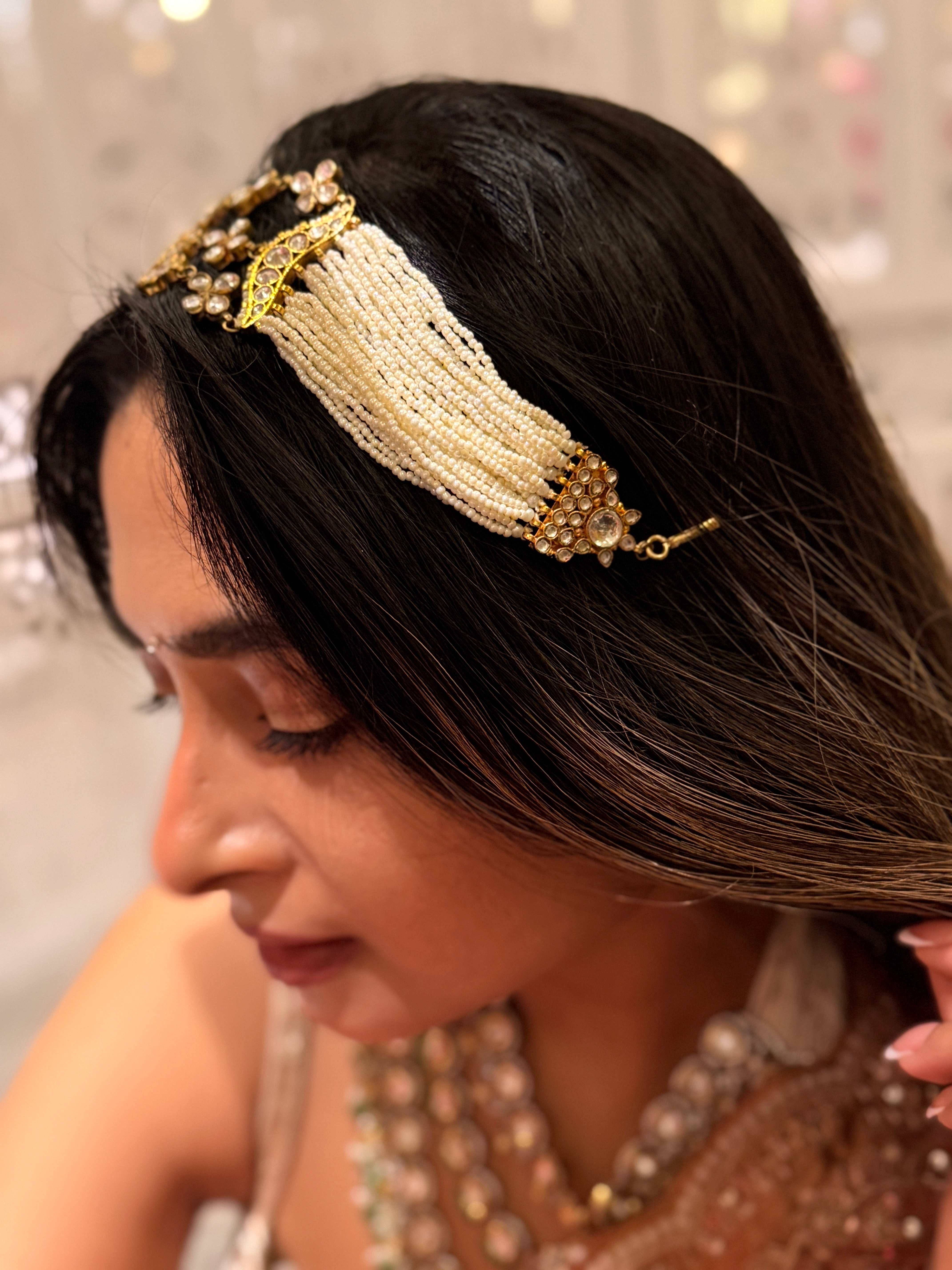 Sophia heavy moti seesh patti ( head band)