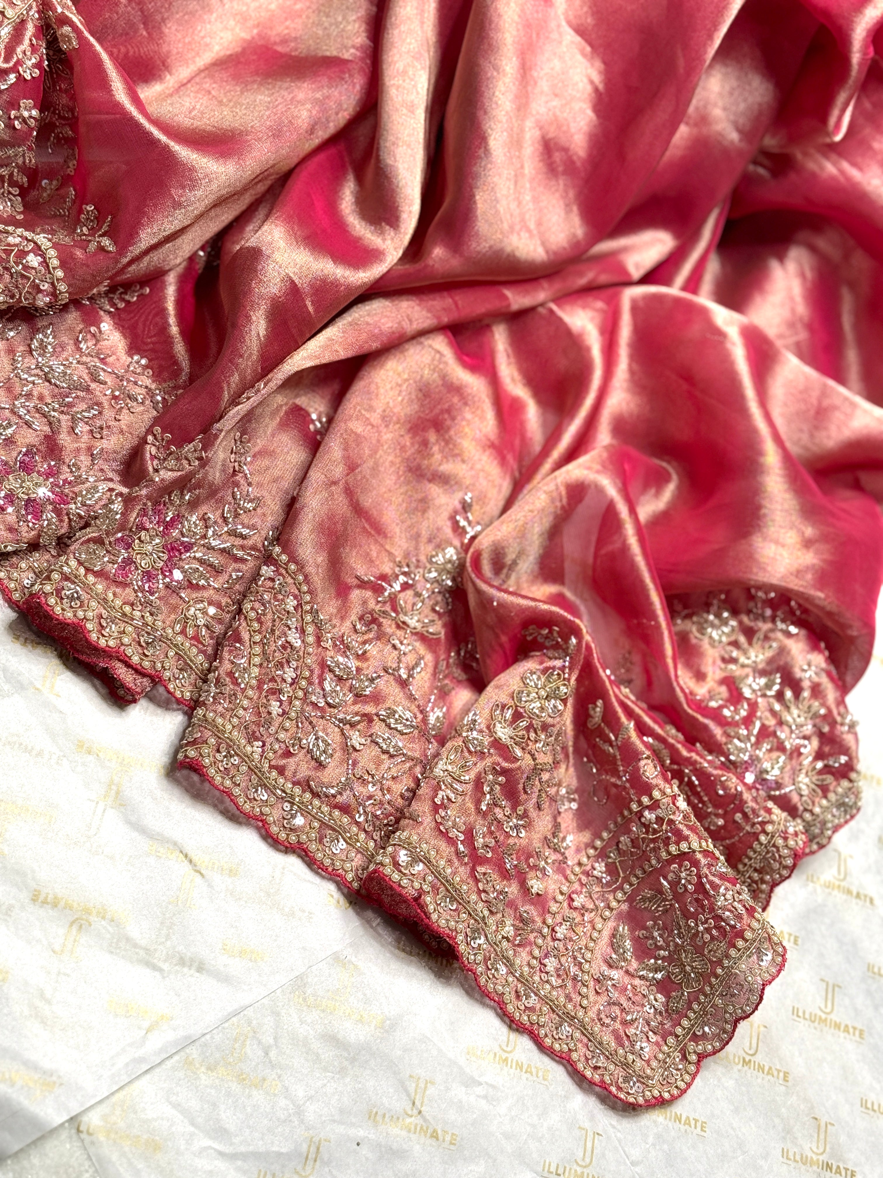 Blush Pink Kanjivaram Tissue silk Designer saree with unstitched Blouse