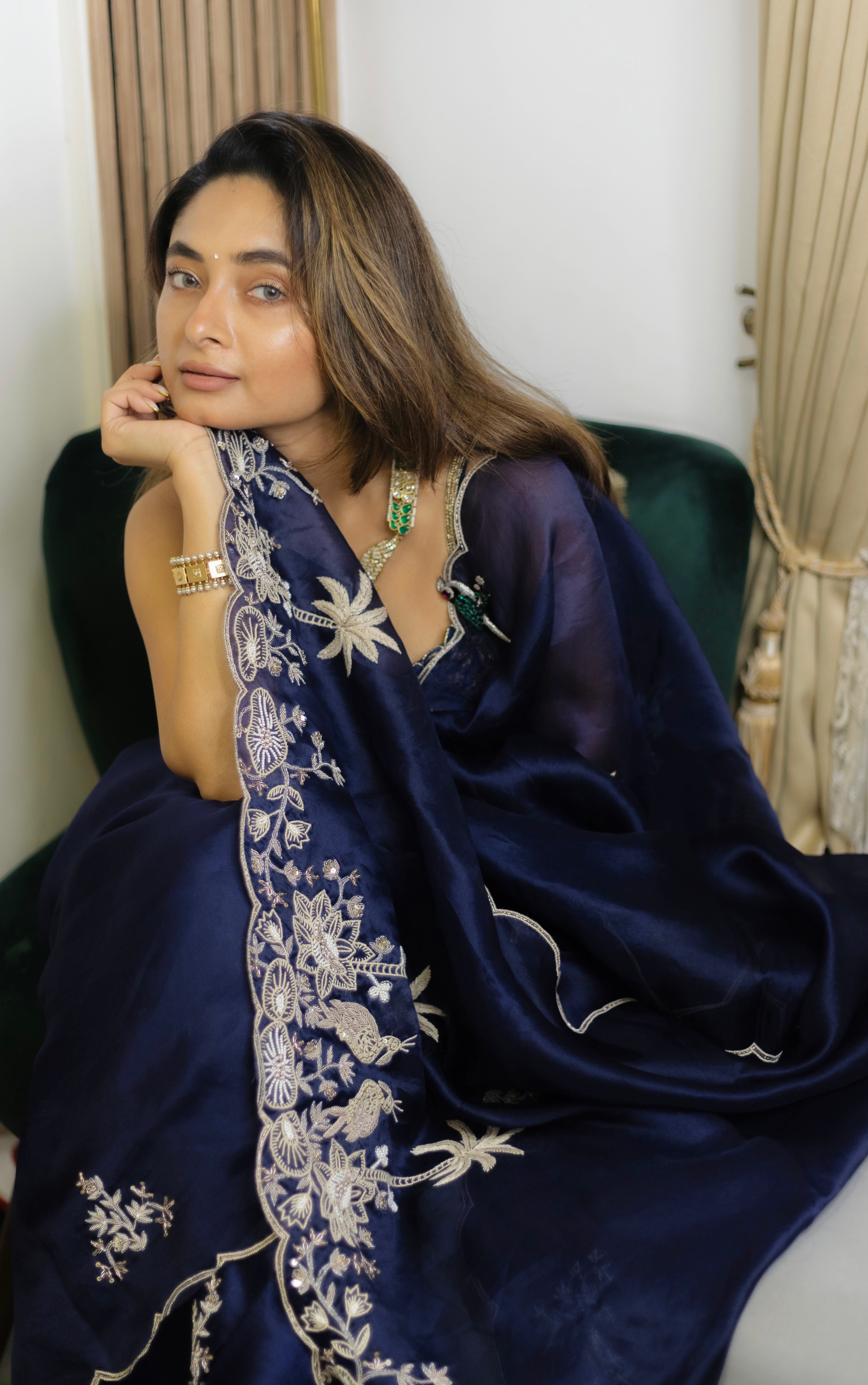 Royal Blue Aqua Garden Saree