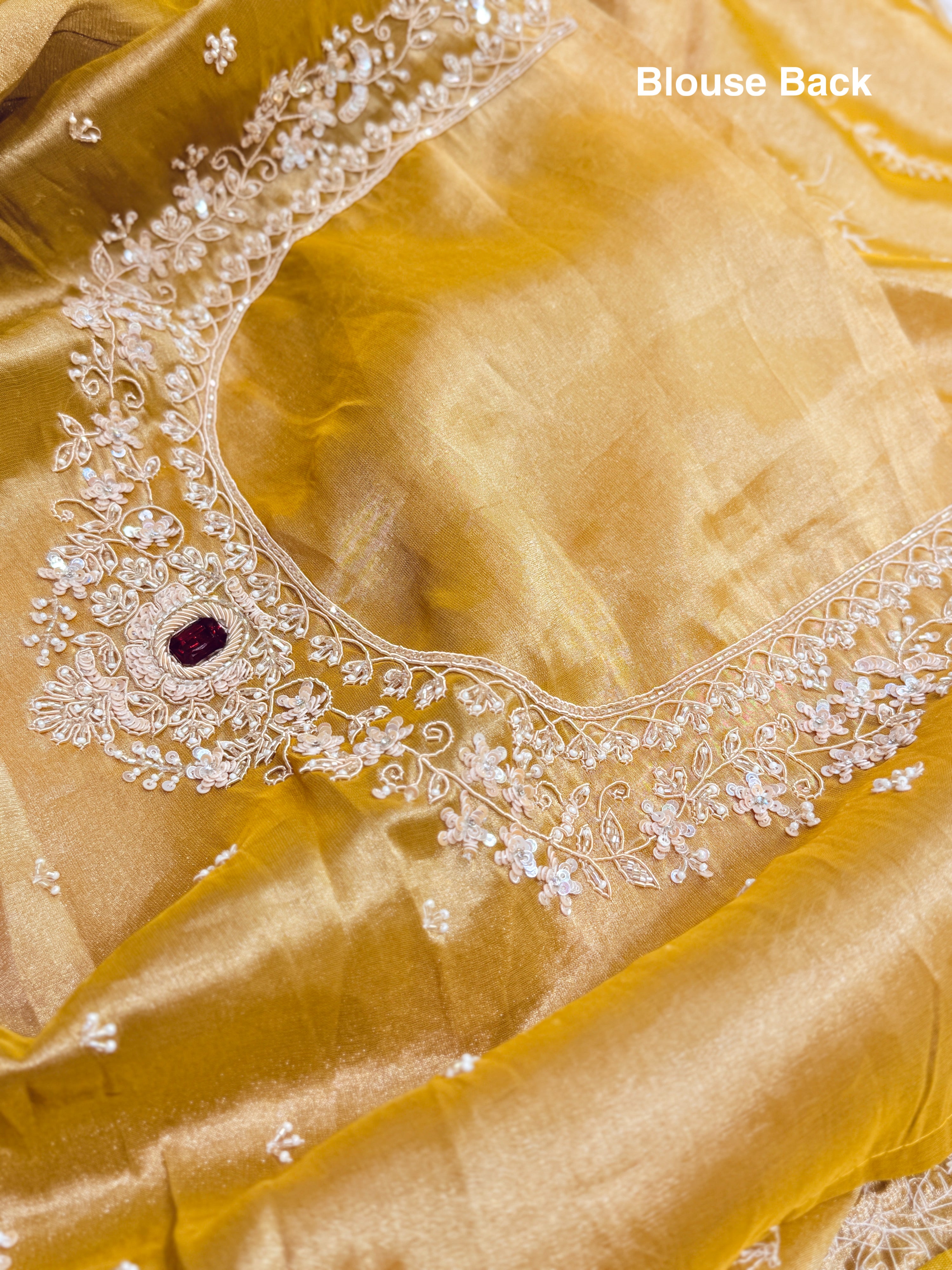 Molten Gold Tissue Kanjivaram Silk with heavy Zardosi bordered Saree with Unstitched Blouse piece
