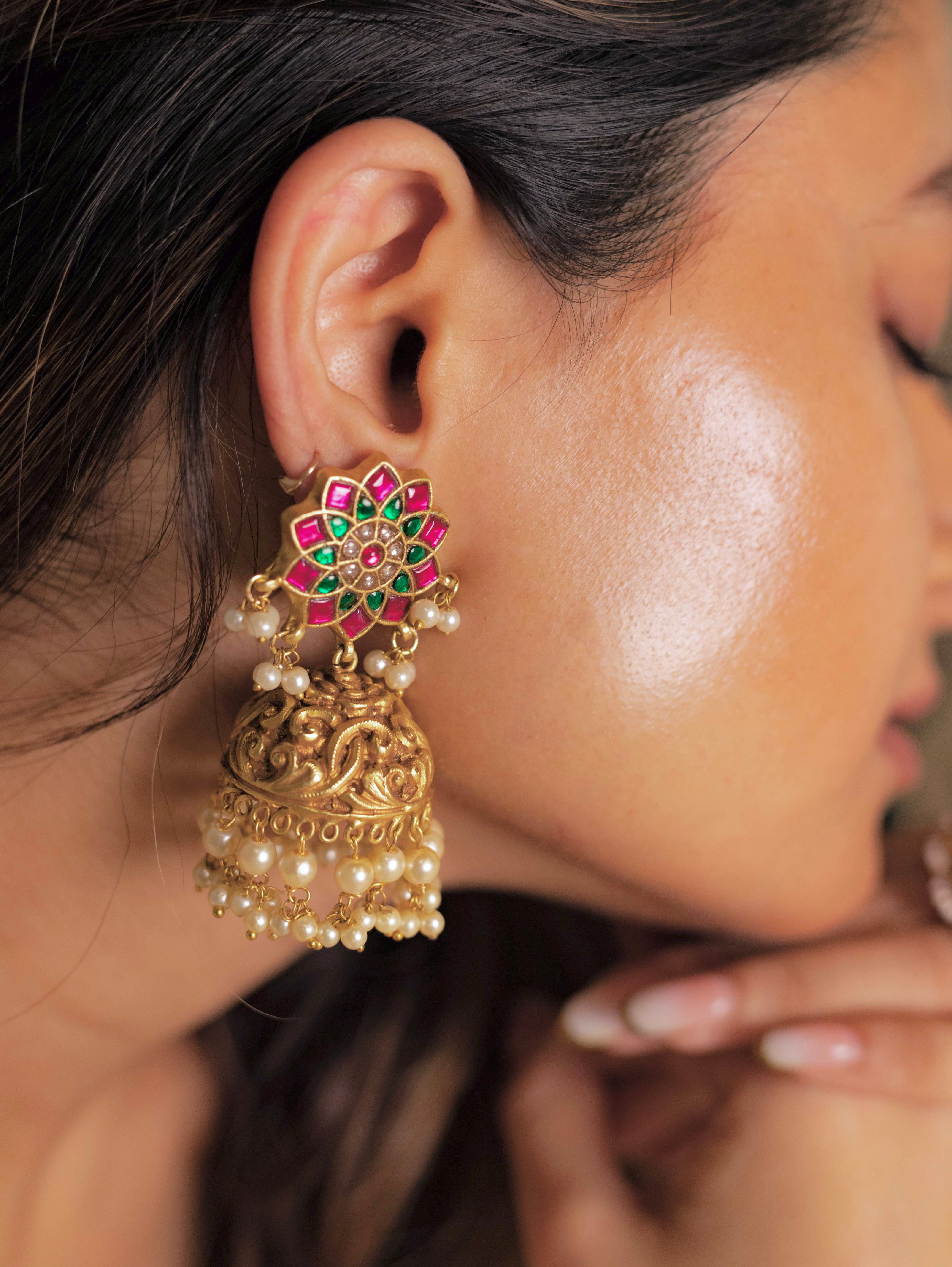 Jadau Hand carved Jhumki