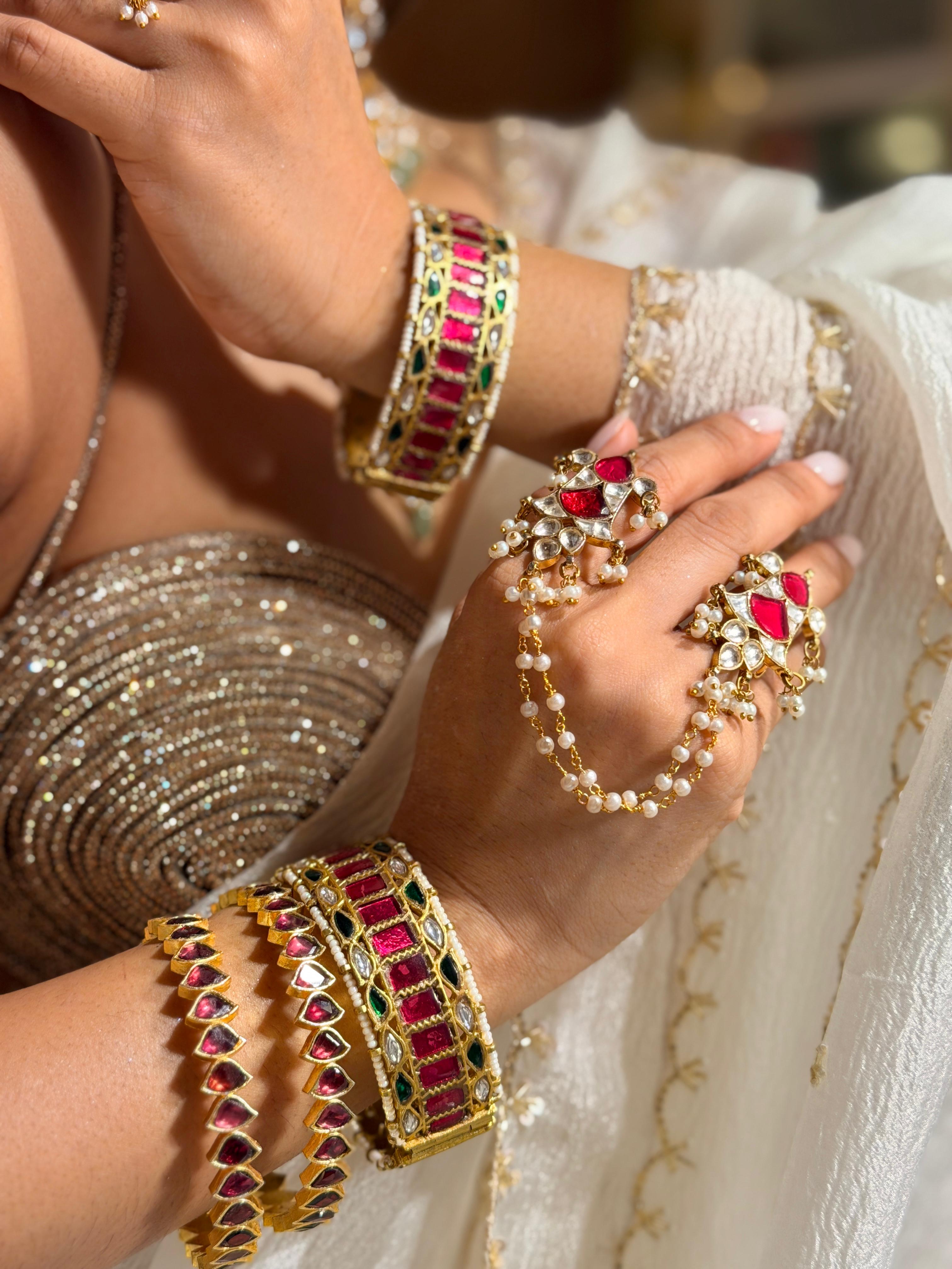 Matsya Pearl chain Dual Finger Ring