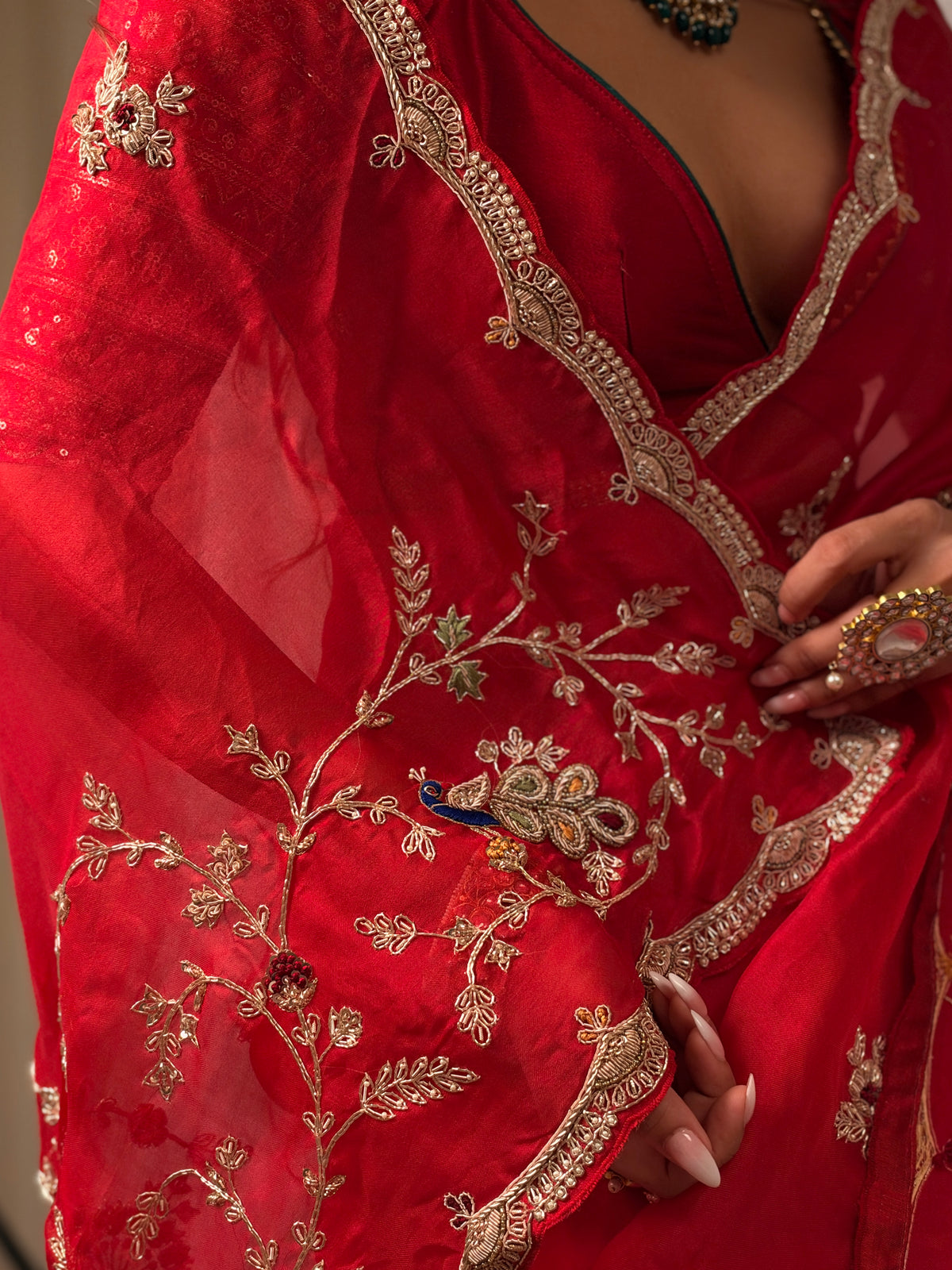 Laal Ishq zardosi kora Banarasi saree