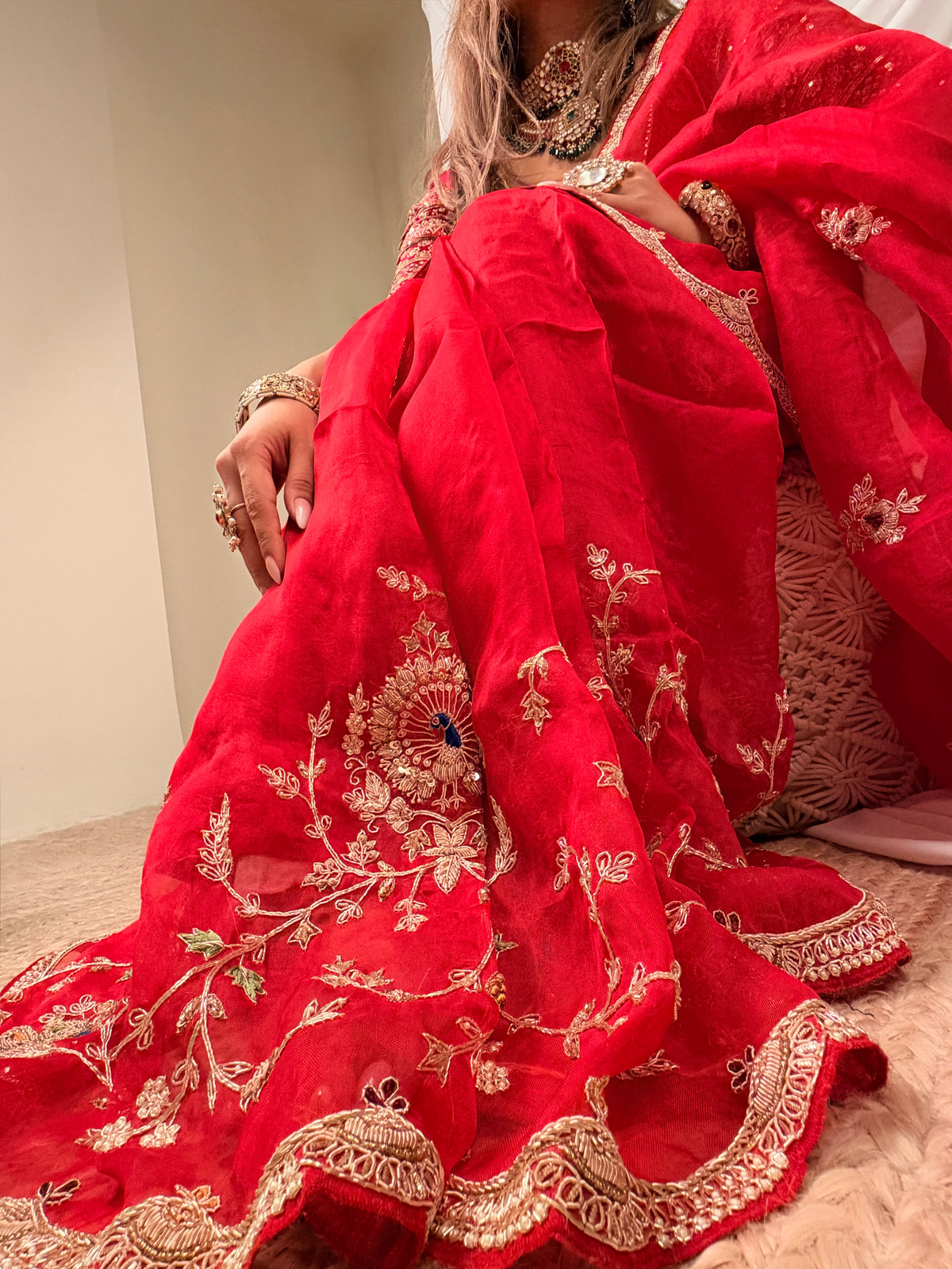 Laal Ishq zardosi kora Banarasi saree