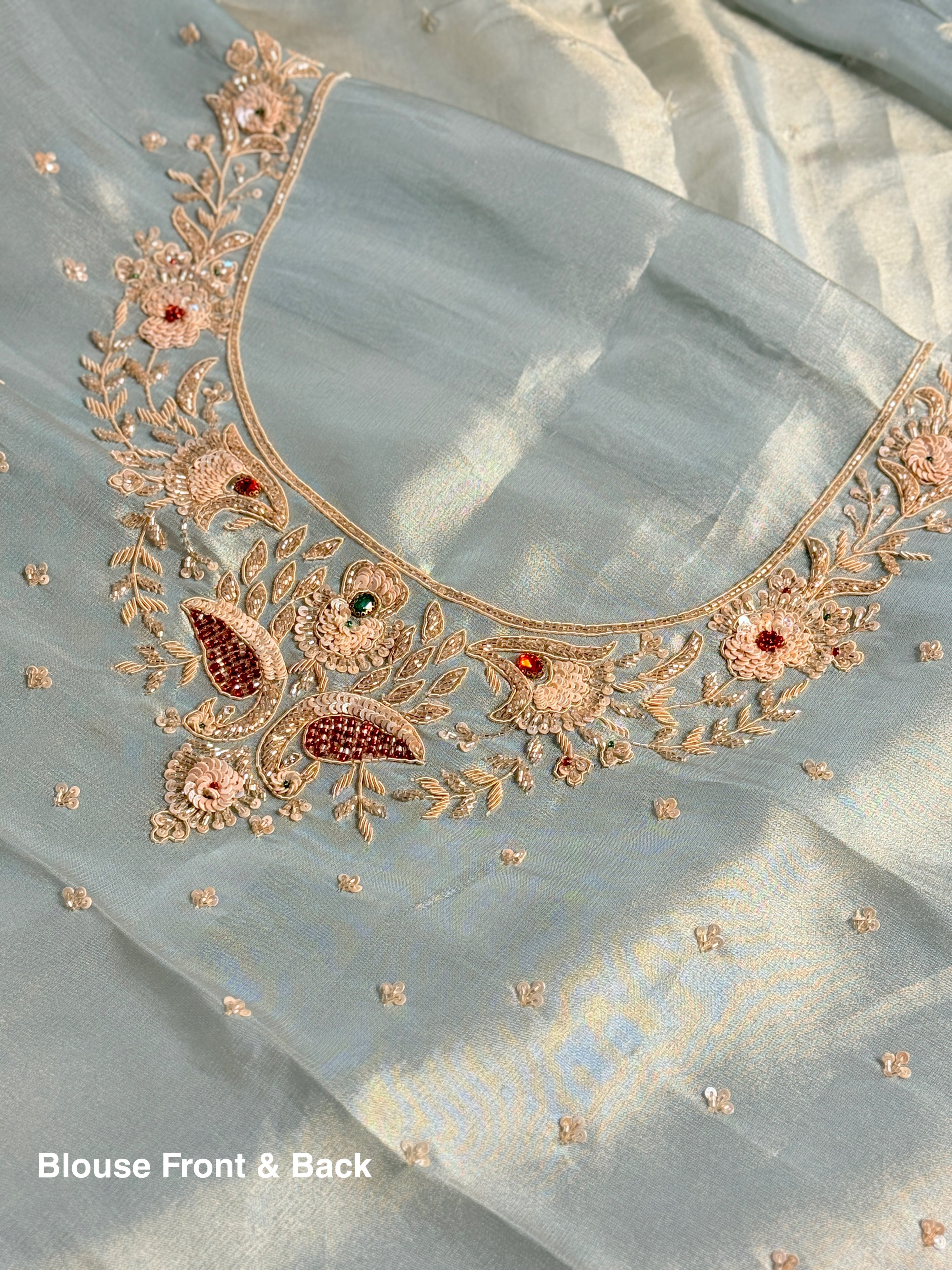 Pastel Sky-Blue zari woven Kanjivaram Tissue Heavy Zardosi Designer Saree with Blouse piece