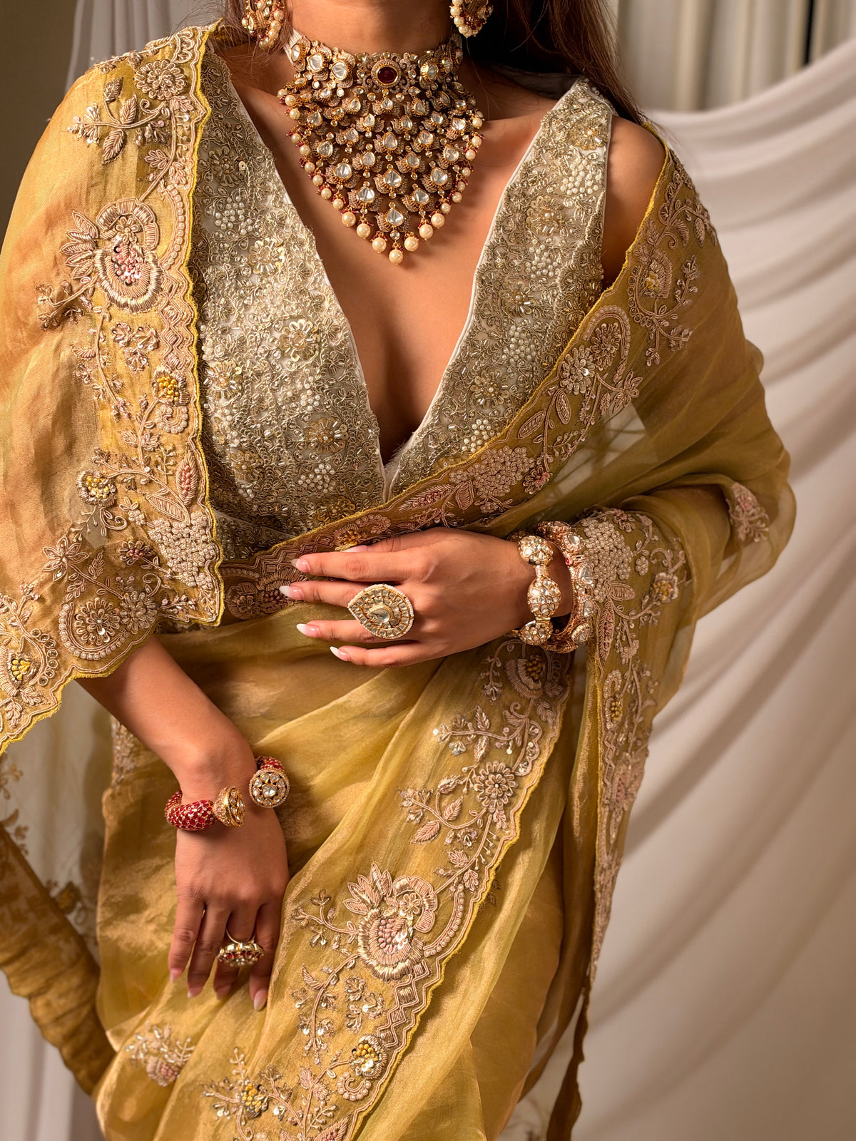 Pure Tissue zardosi Lime saree