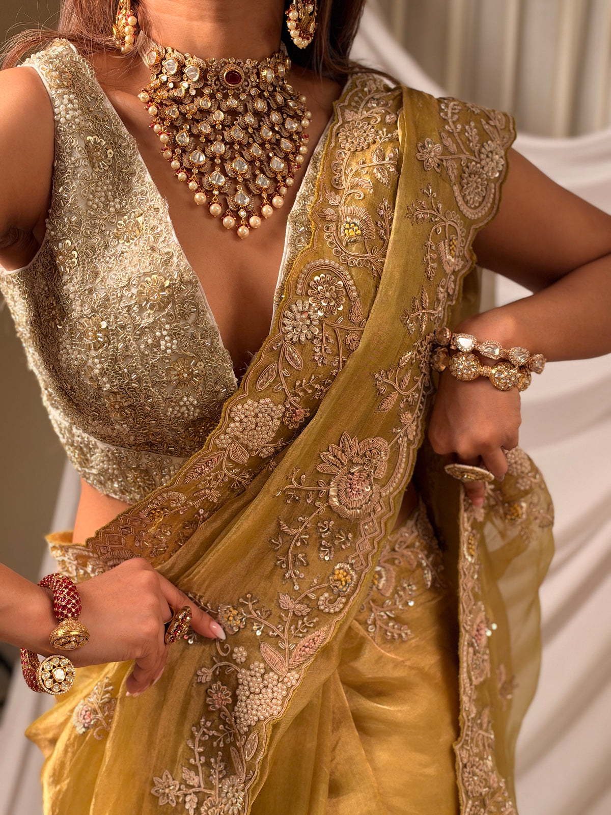 Pure Tissue zardosi Lime saree