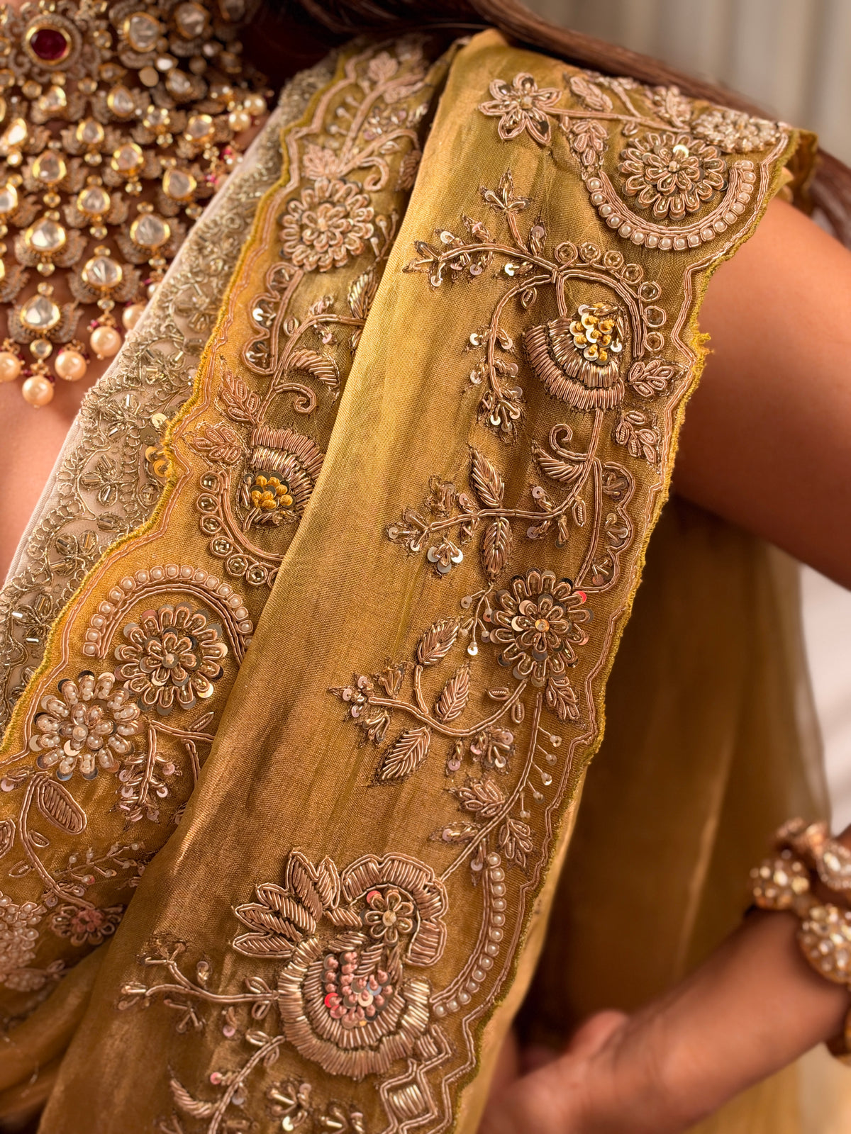 Pure Tissue zardosi Lime saree