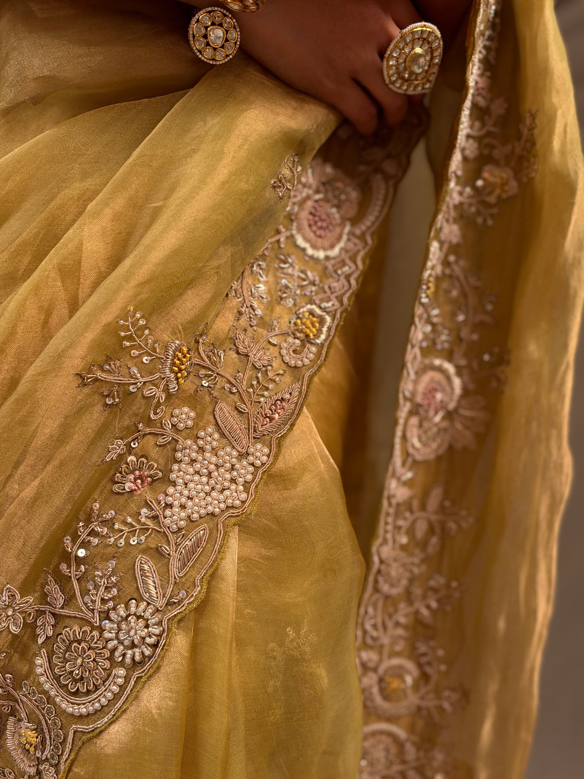 Pure Tissue zardosi Lime saree