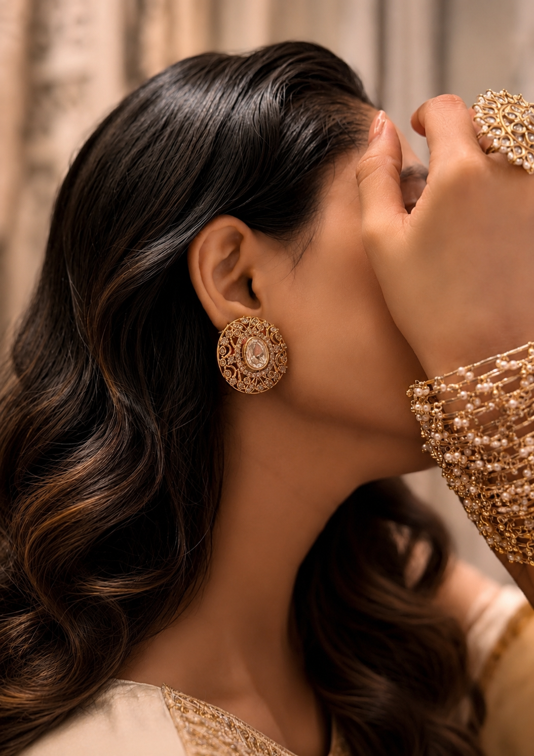 Indrani Polki Medallion stud
