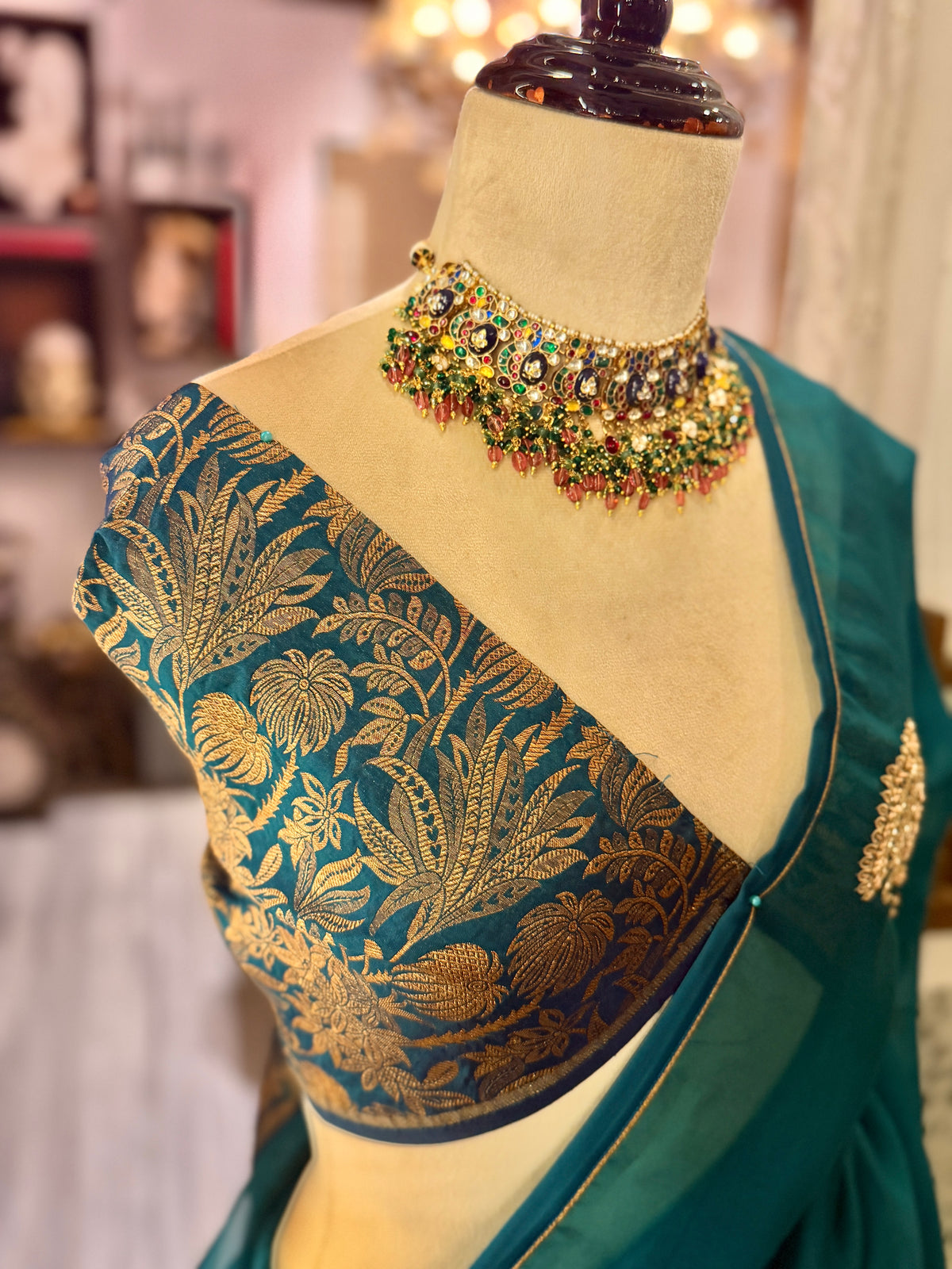 Pure organza Teal Saree
