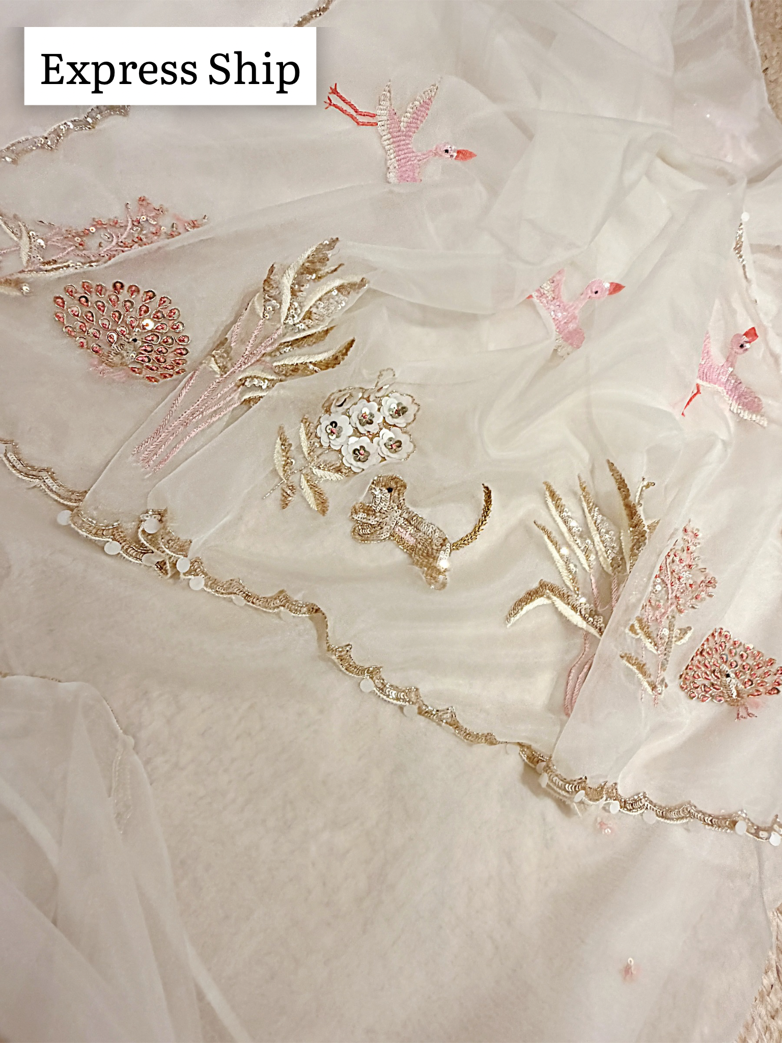 Tropical white sequin Saree
