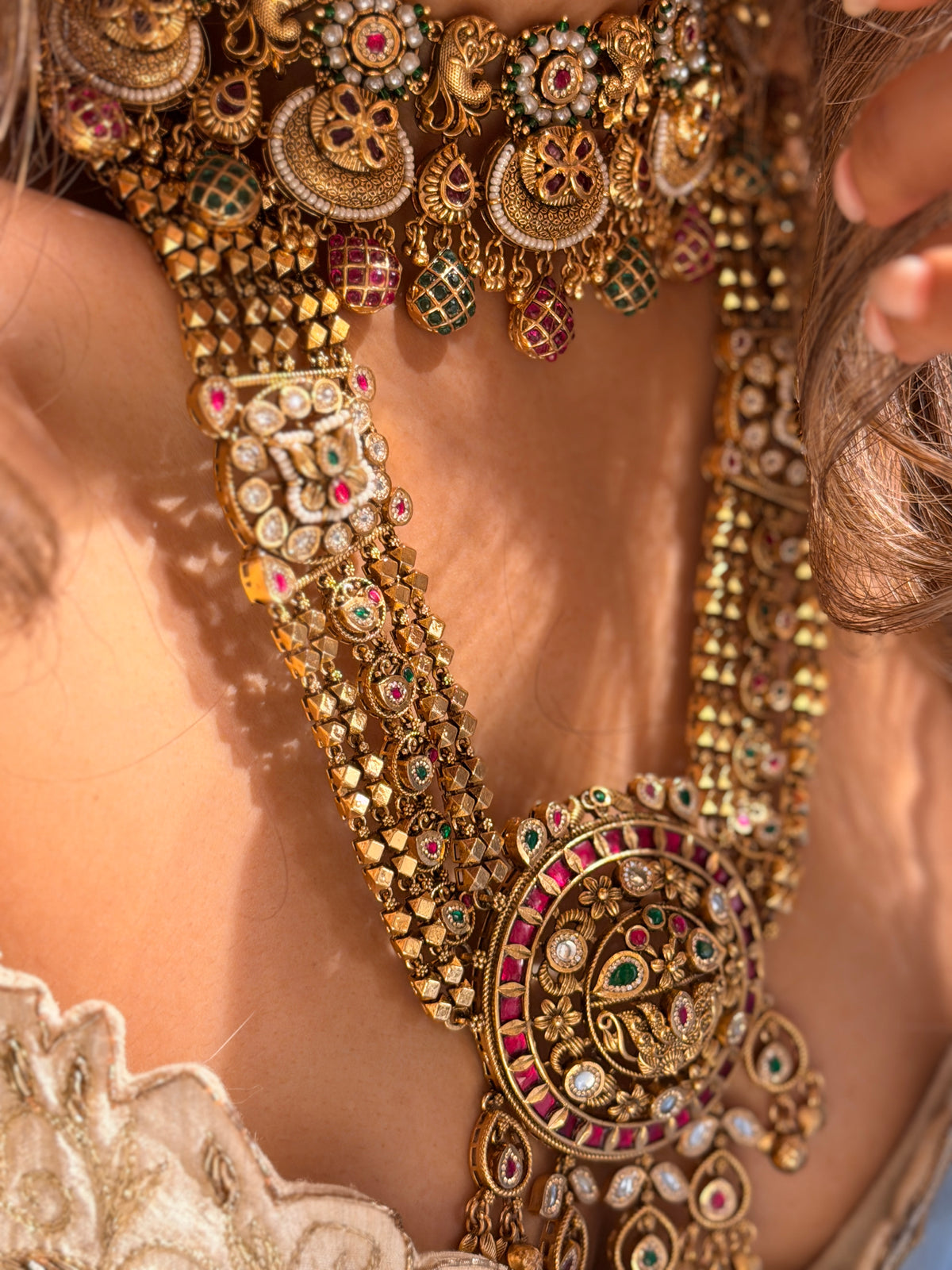 Trina antique gold plated Rajwadi Necklace