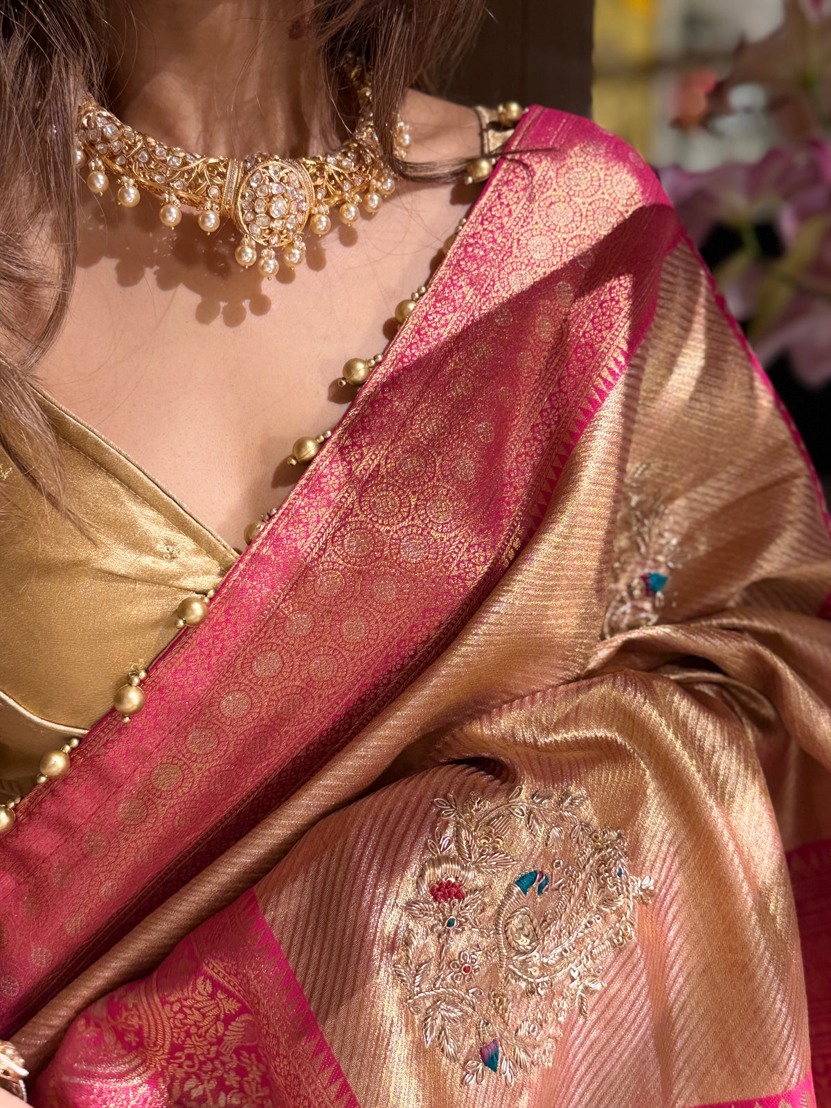 Sunheri Paisley Sona-Rupa zari Saree