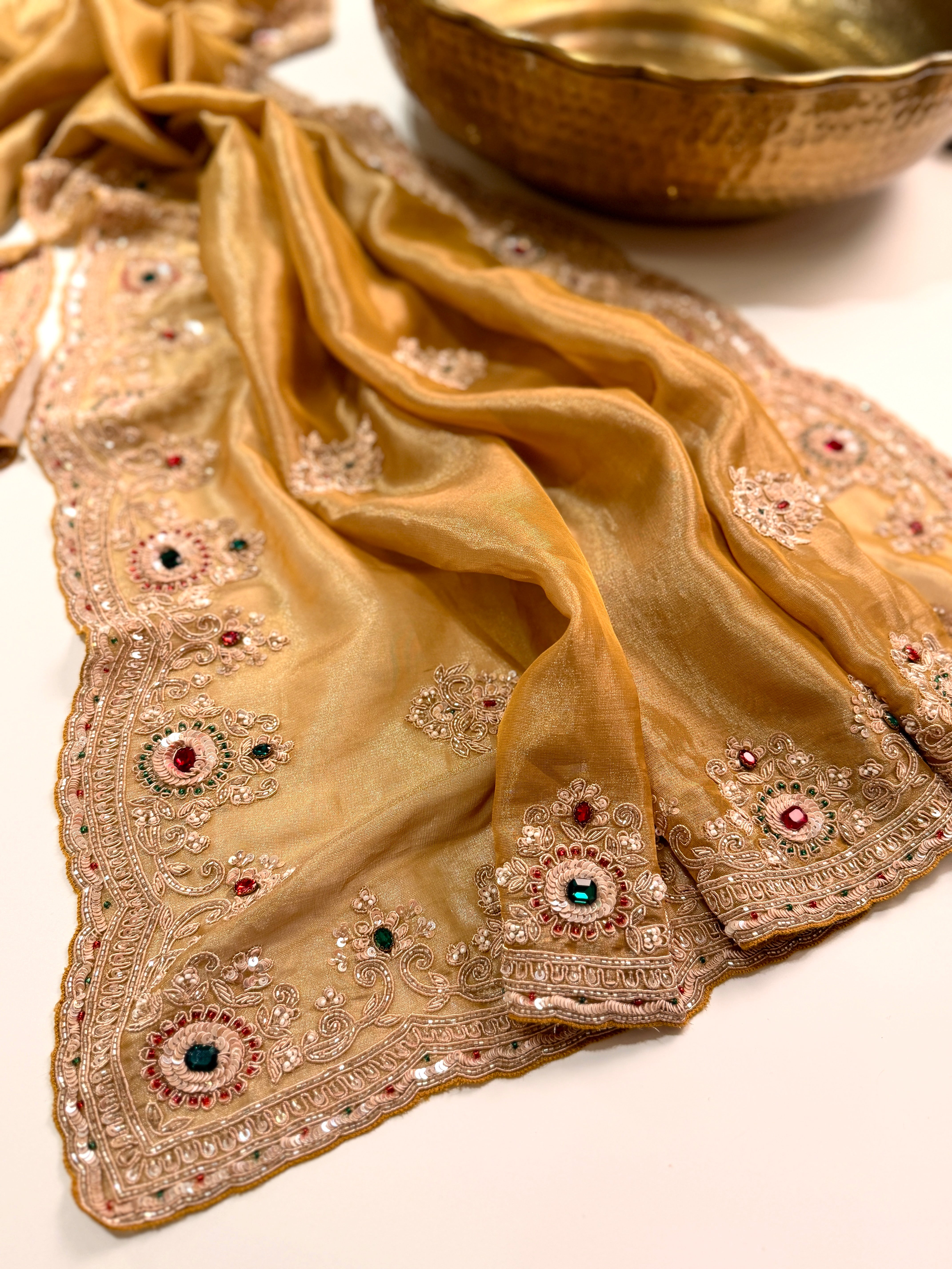 Golden Heirloom Tissue kanjivaran Zardosi saree