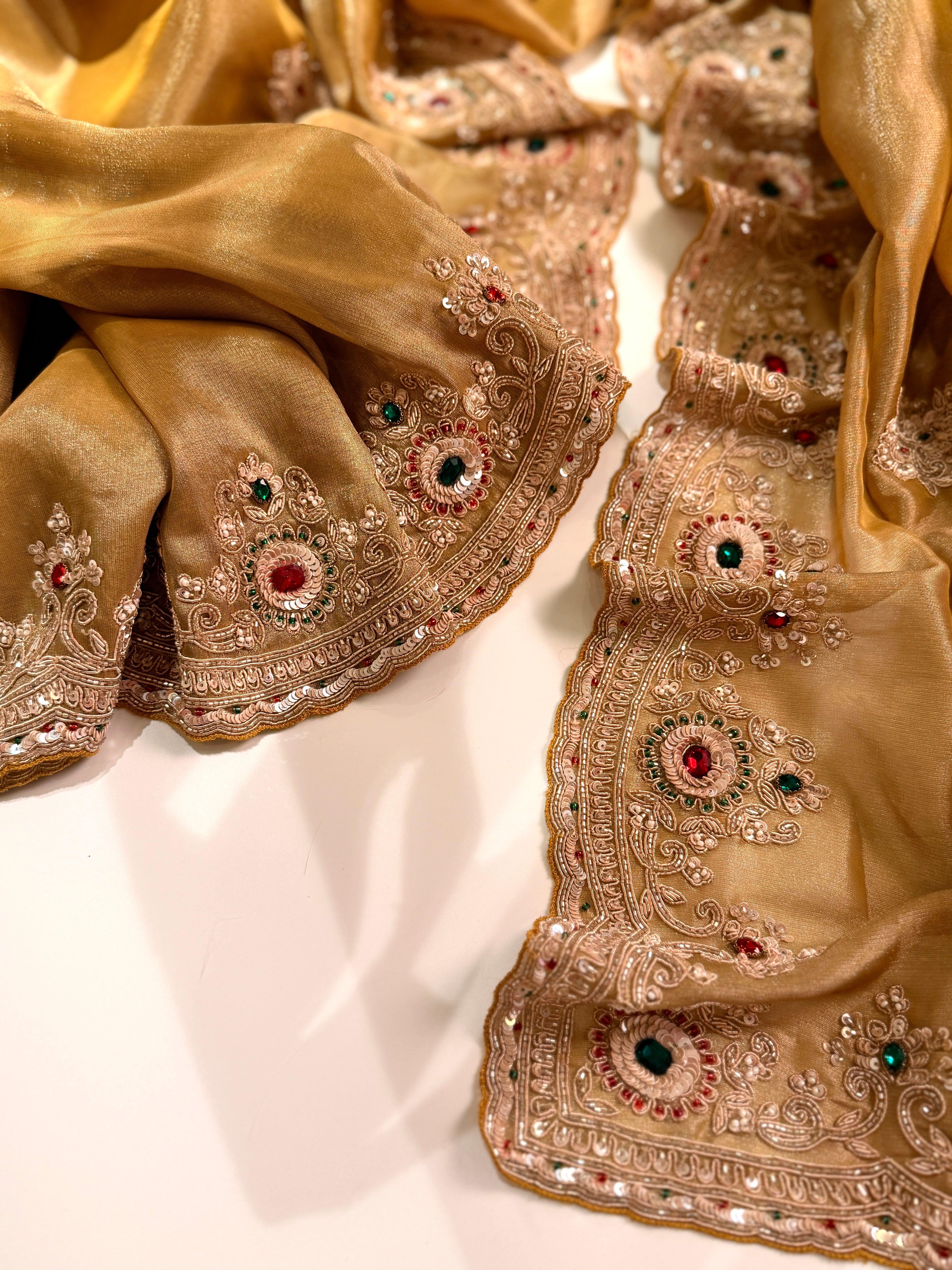Golden Heirloom Tissue kanjivaran Zardosi saree