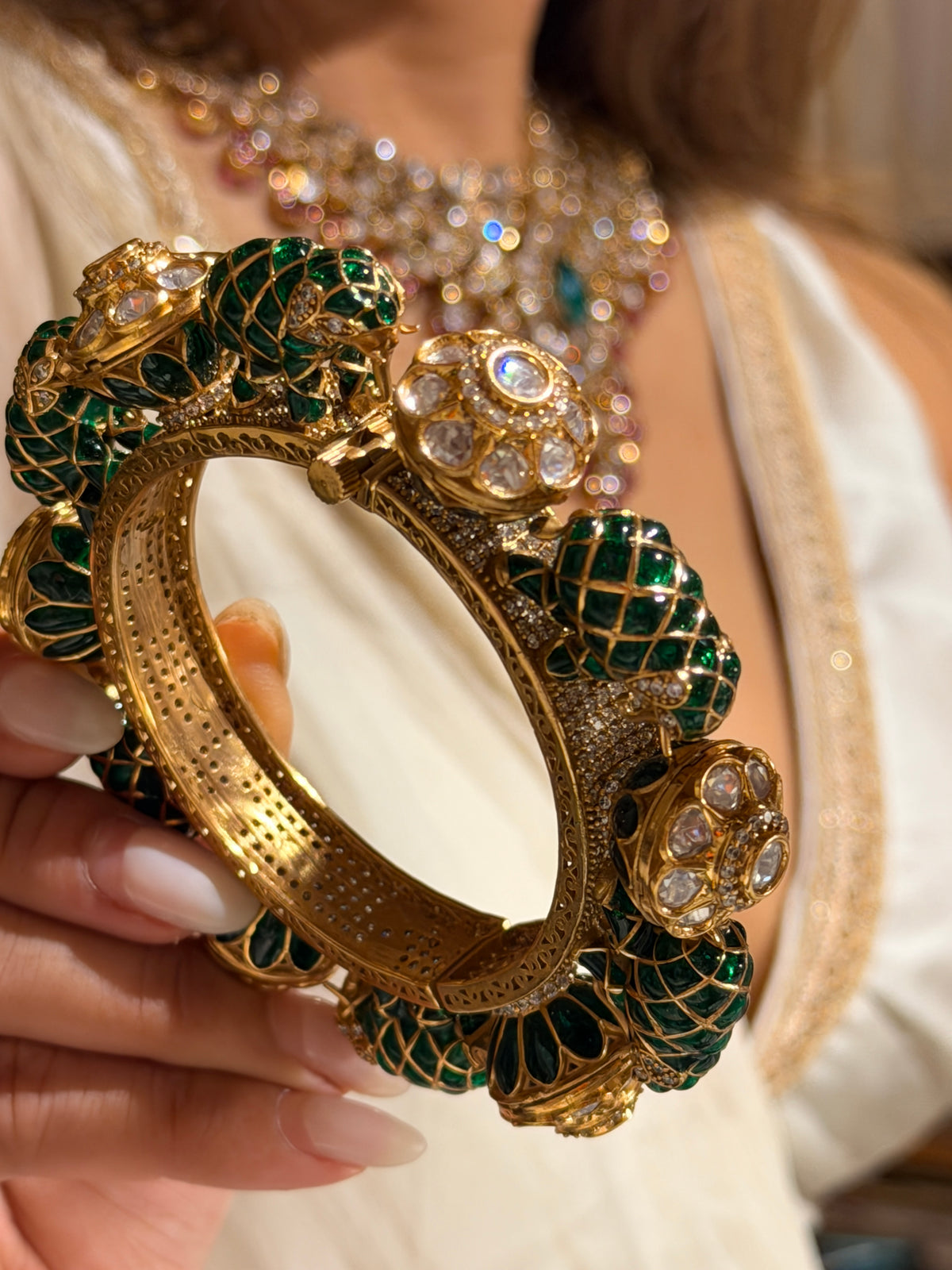 Mihika Emerald Gold polki Bangle