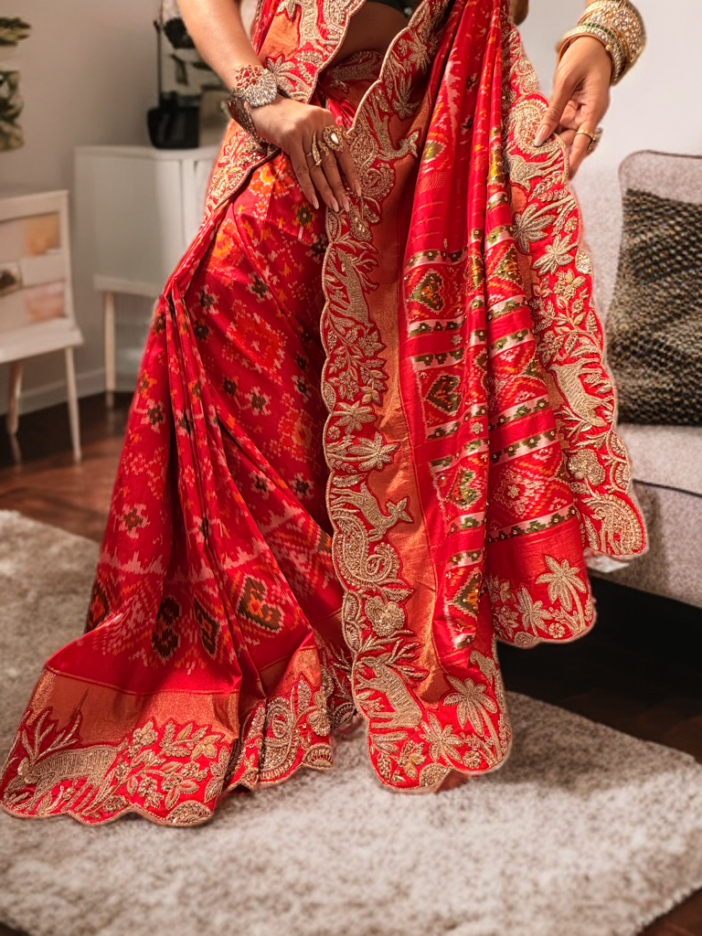 Double Ikkat pure Patola silk with zardosi heavy hand-embroidery