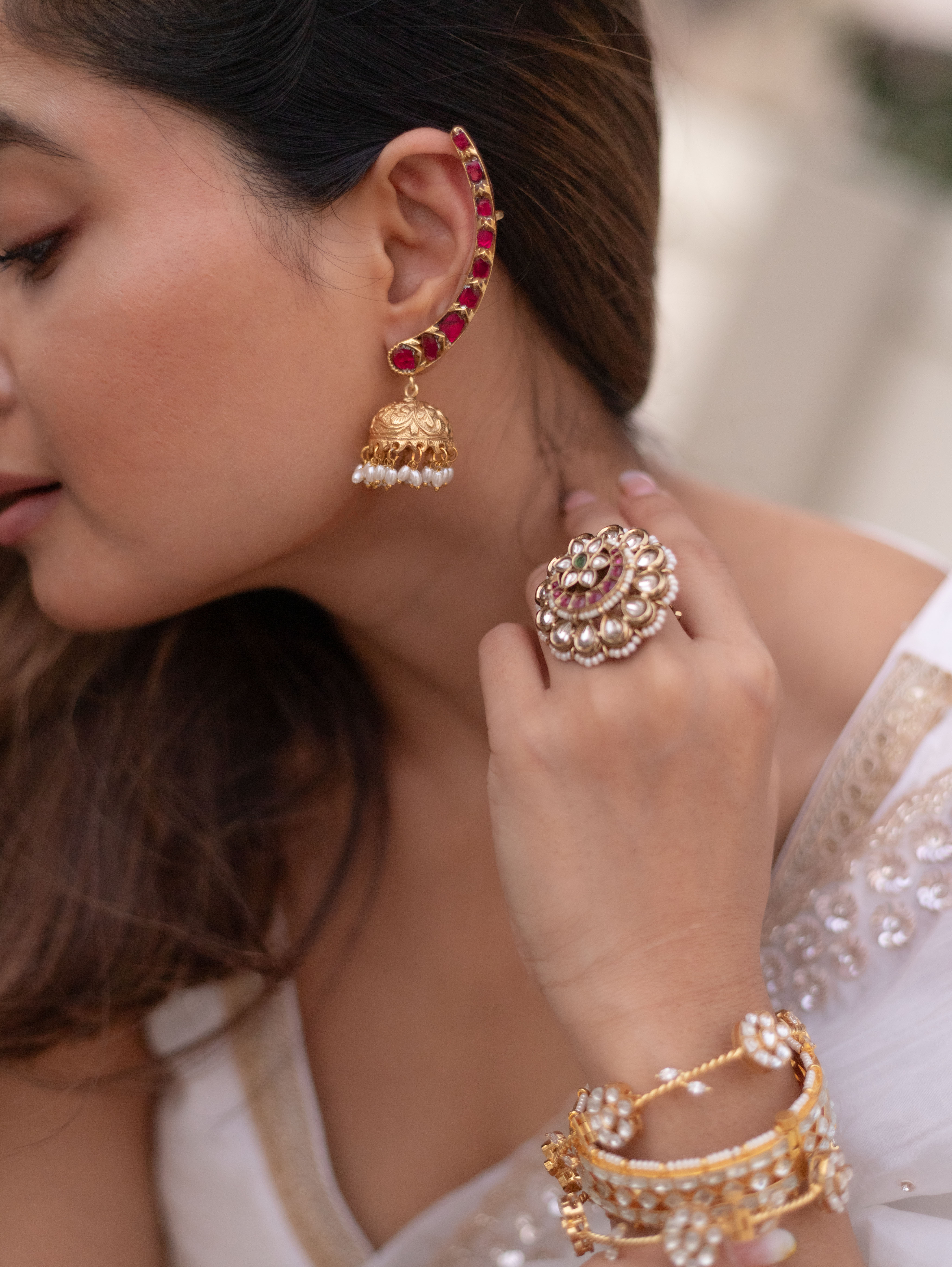Kundan cuff jhumka