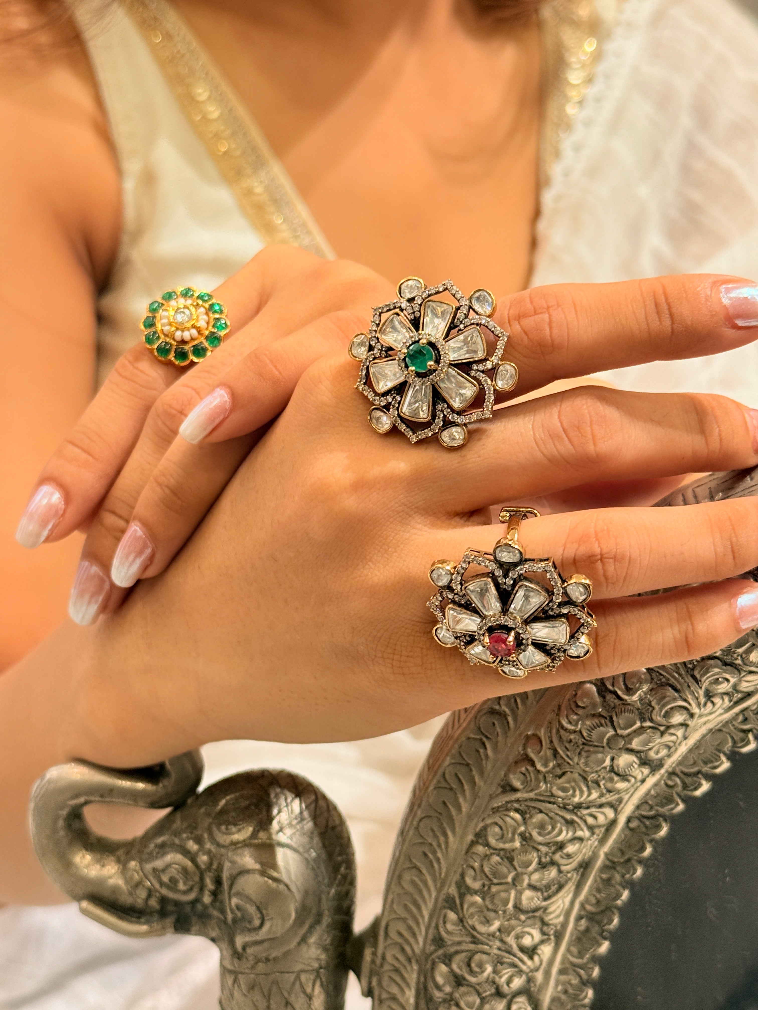 Moissanite Flower Motif Ring