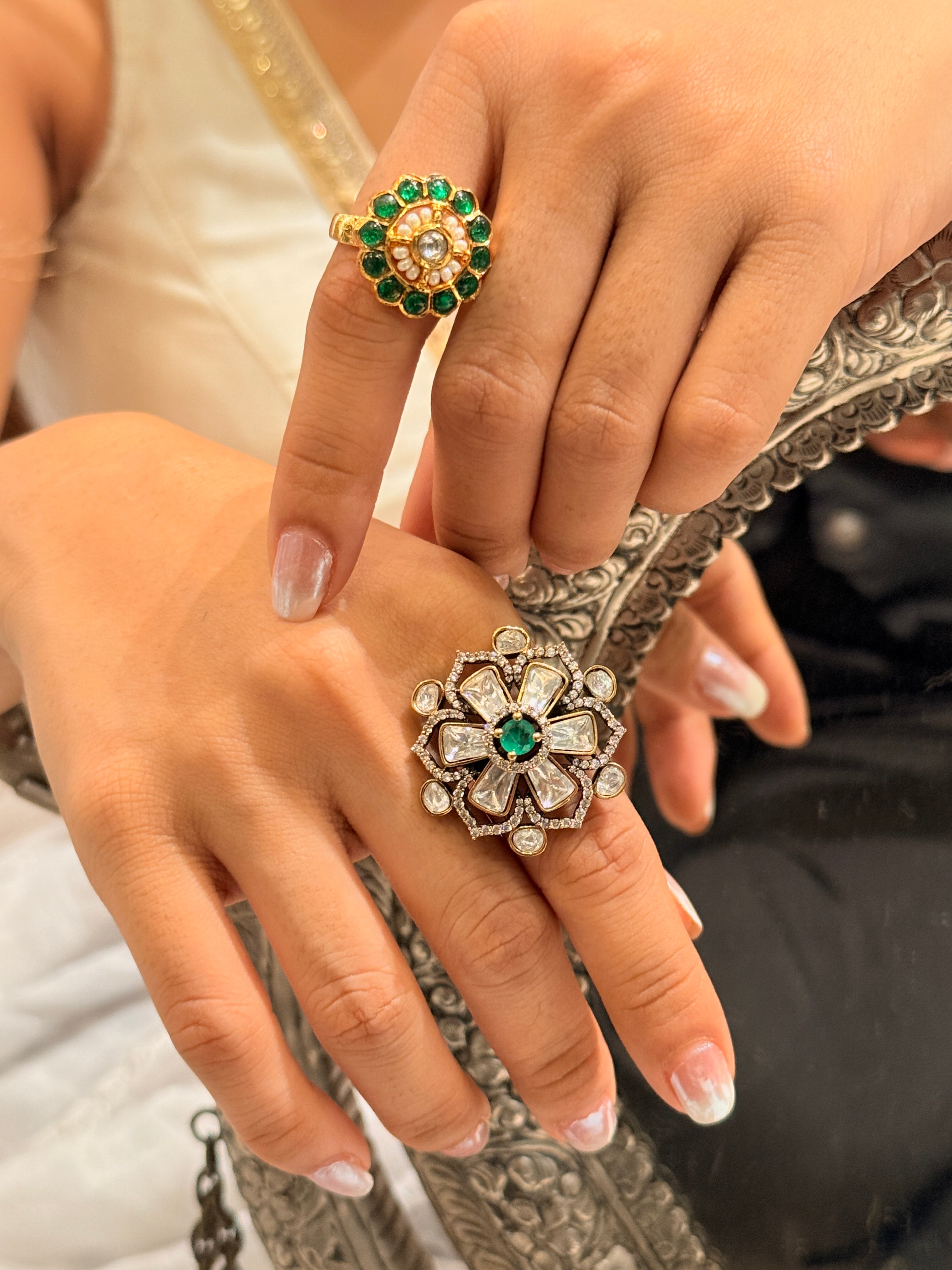 Moissanite Flower Motif Ring