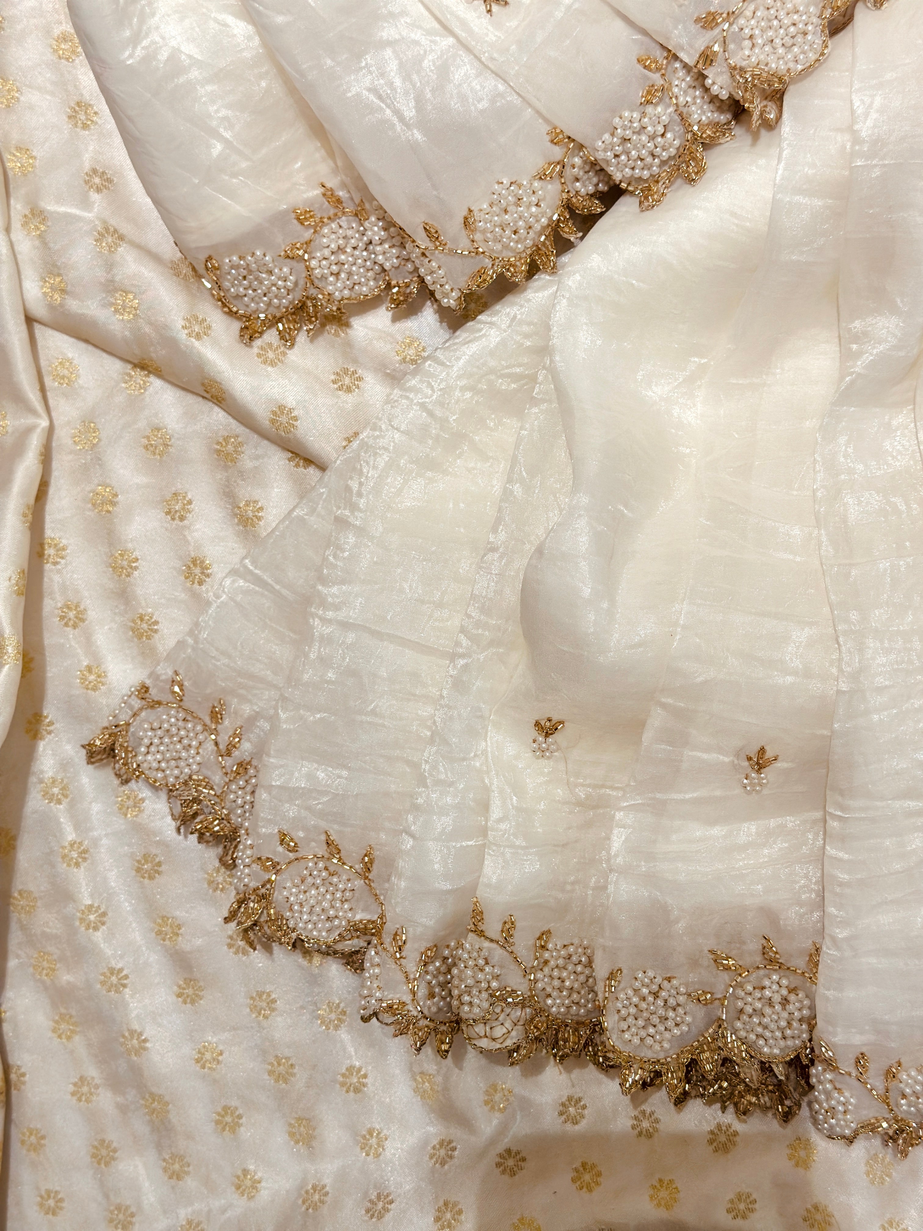 Ivory Mogra saree