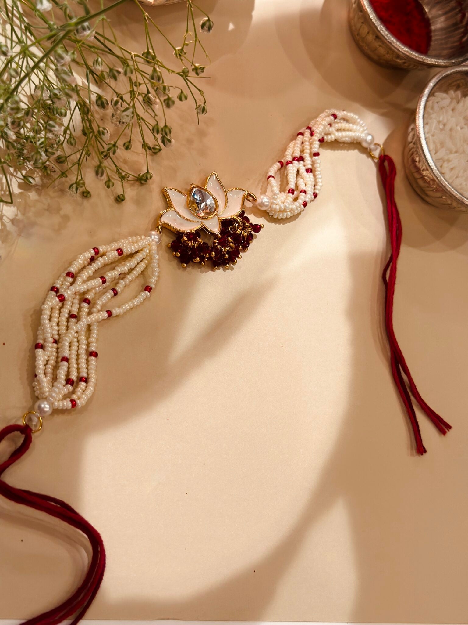 Safed Lotus crystal Rakhi Bracelet