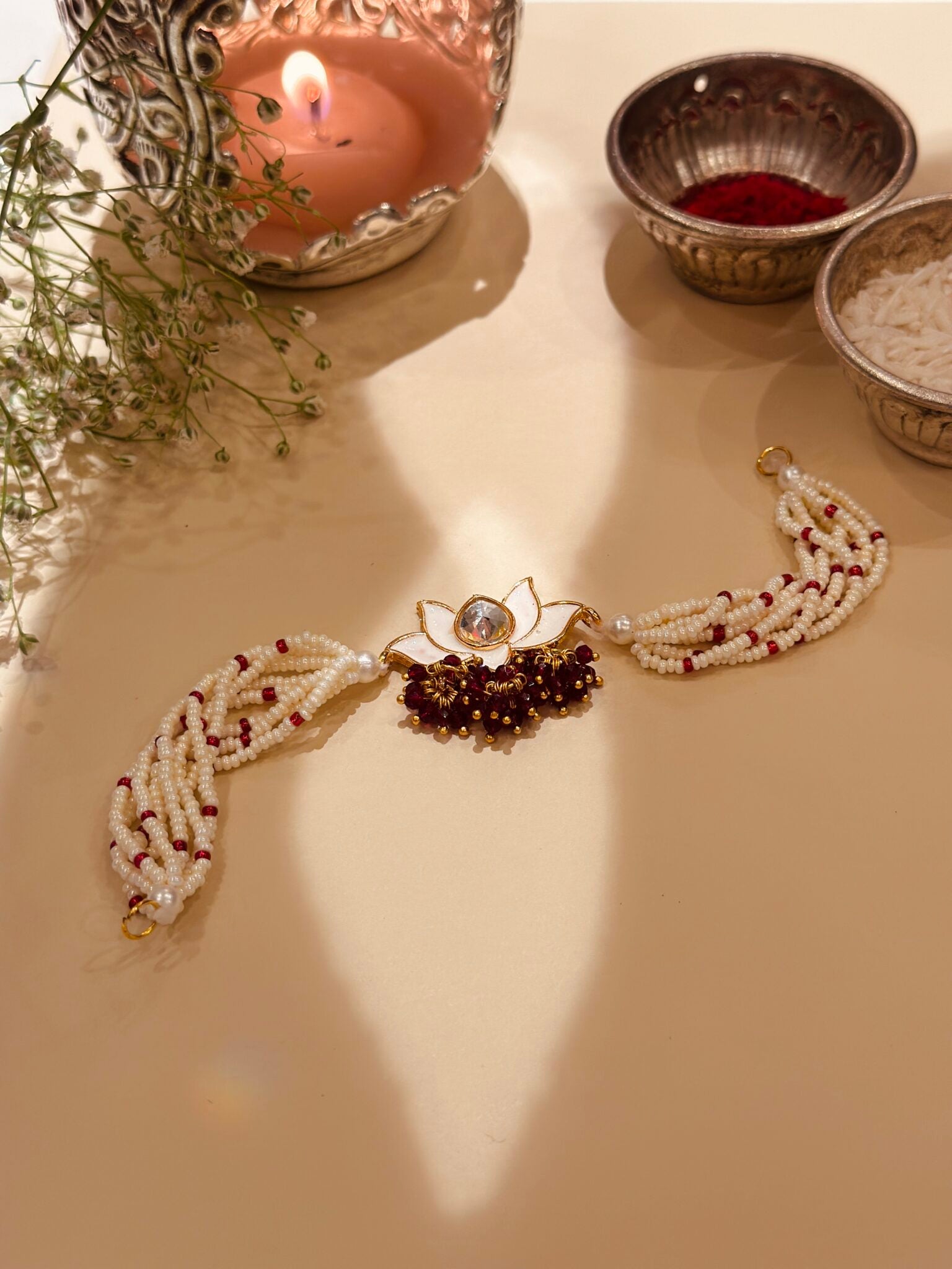 Safed Lotus crystal Rakhi Bracelet