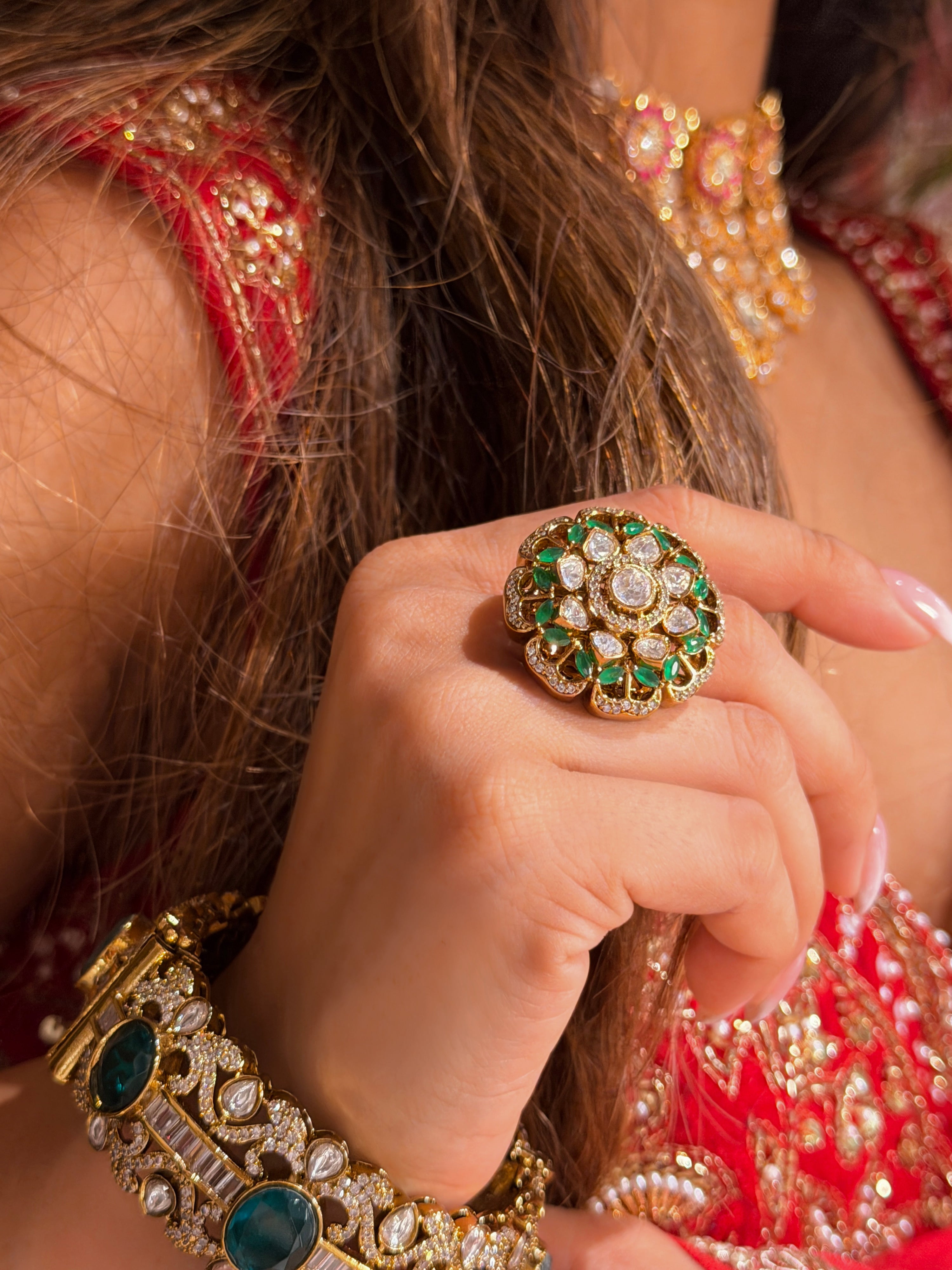 Emerald Polki Statement Ring