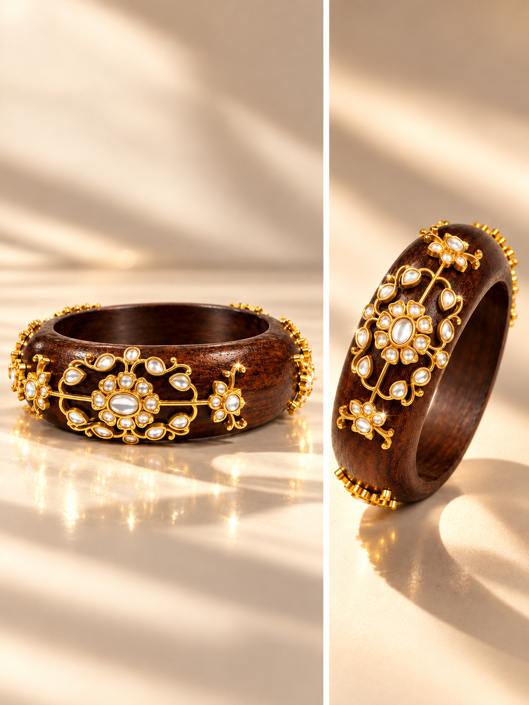 Floral kundan wooden Bangle