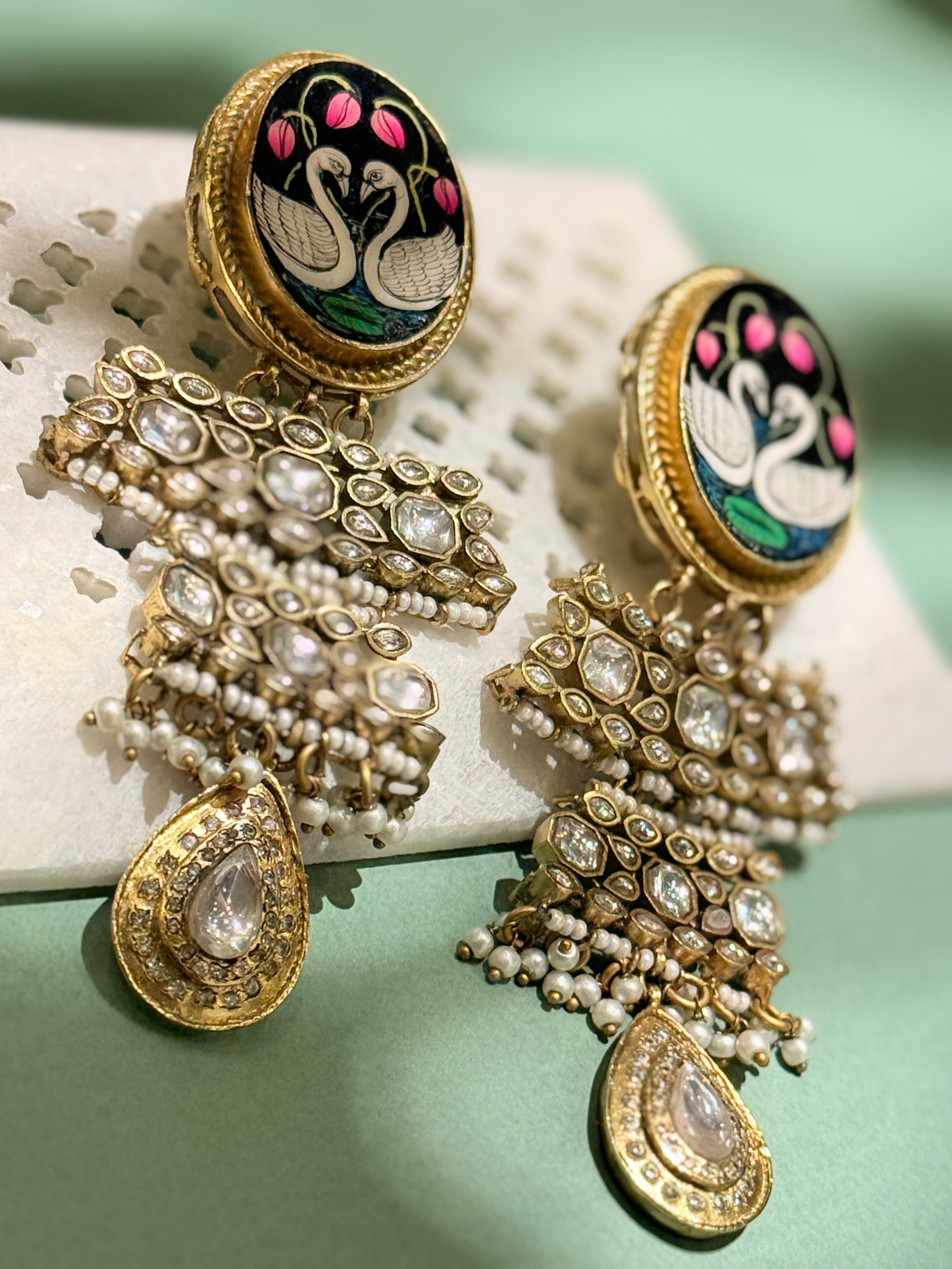 Swan Meenakari polki earring - MAHIRA
