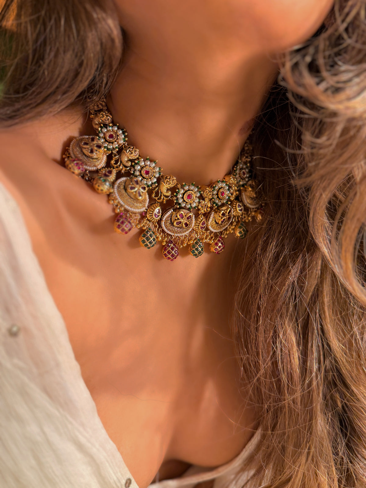 Trina antique gold plated Rajwadi Necklace