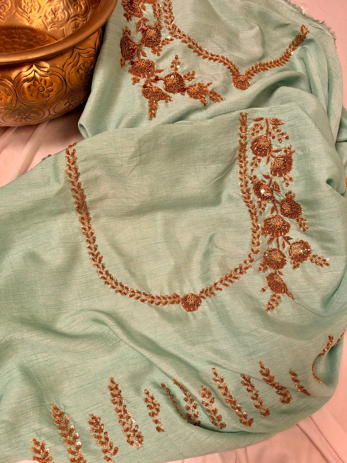 Sea-Green Latkan Zardosi Work Pure Organza Saree