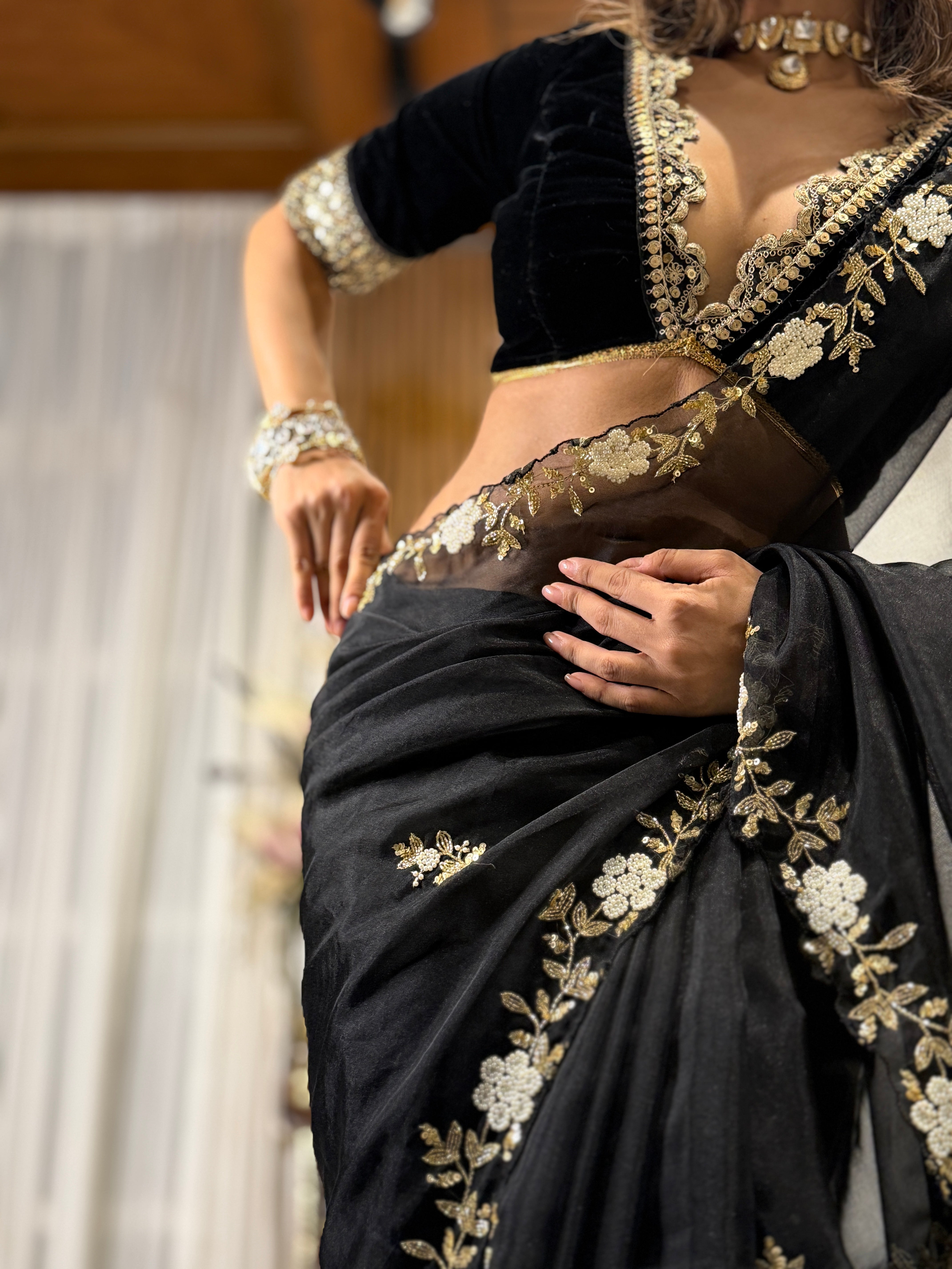 Black Designer premium organza saree