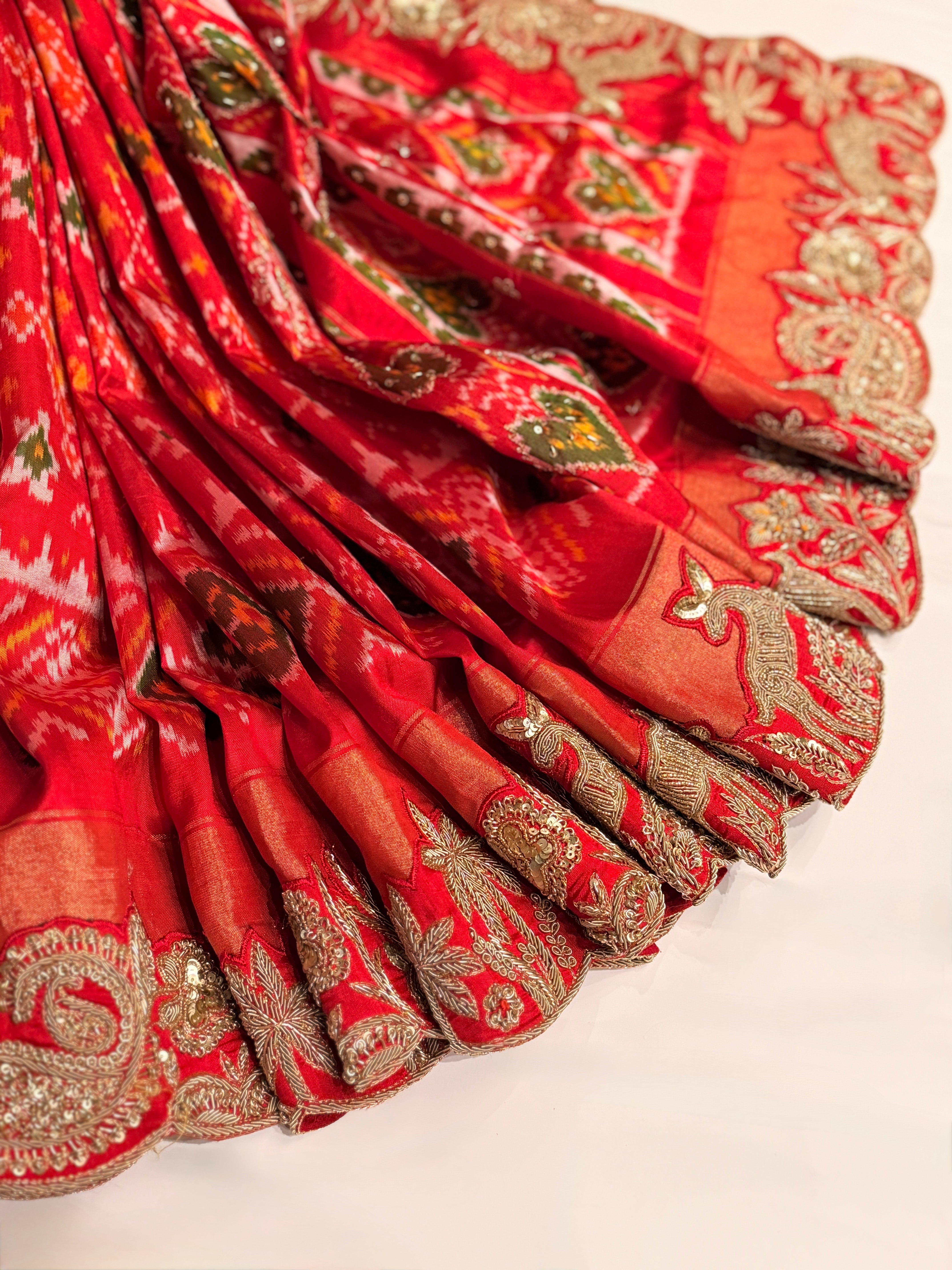 Double Ikkat pure Patola silk with zardosi heavy hand-embroidery