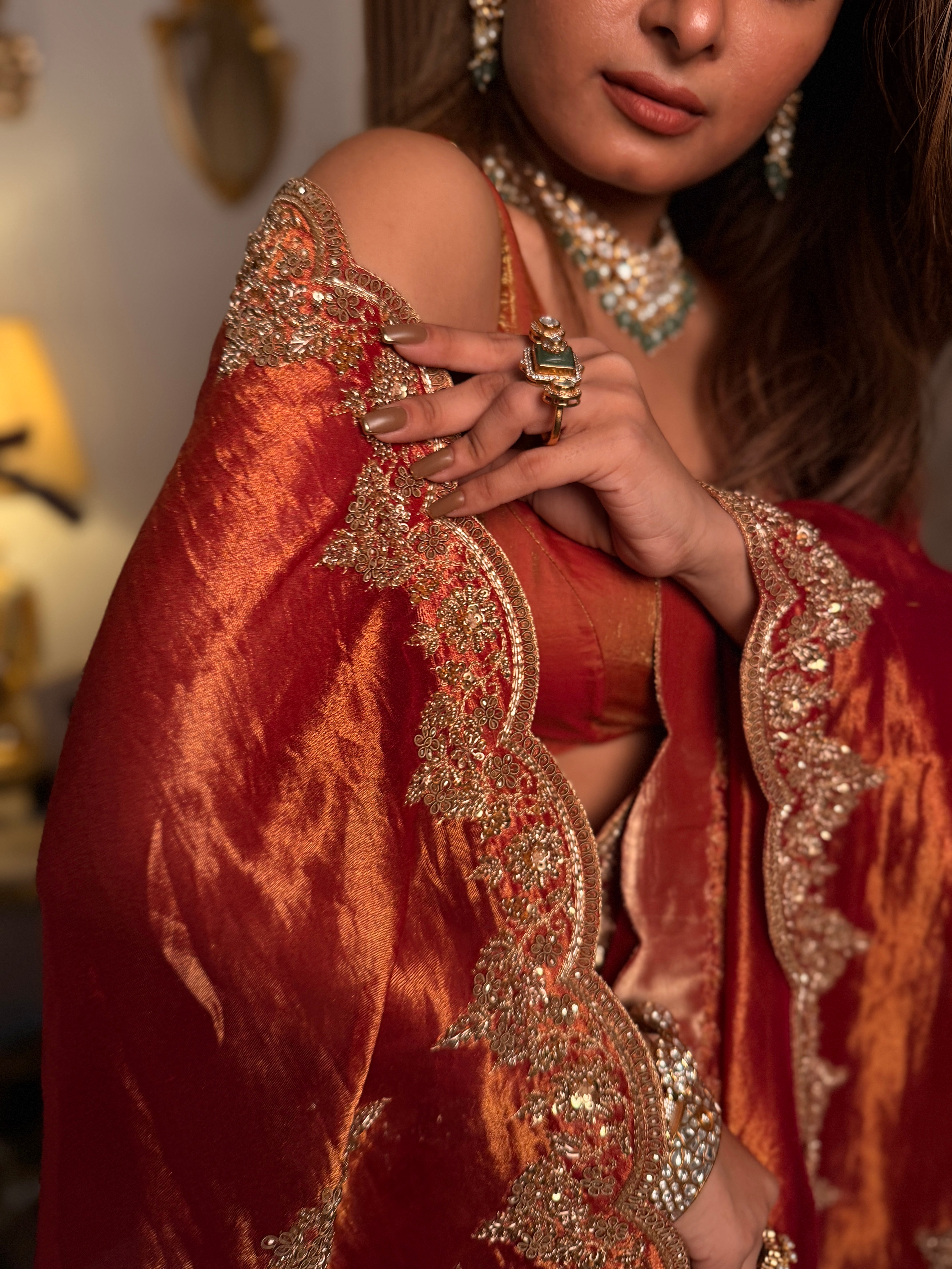 Tissue Golden Rust Saree