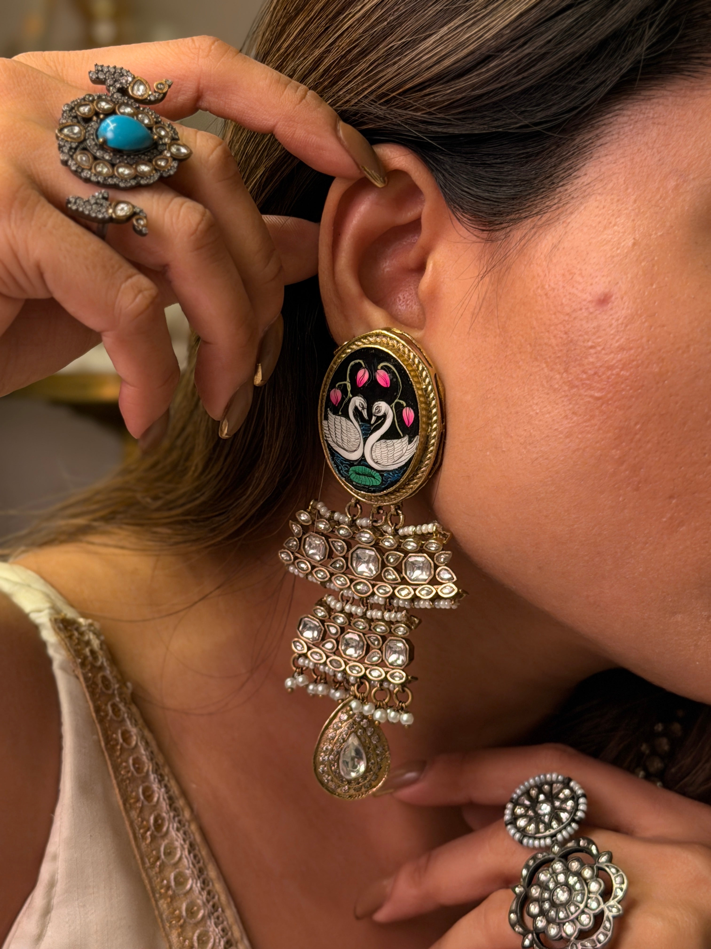 Swan Meenakari polki earring - MAHIRA
