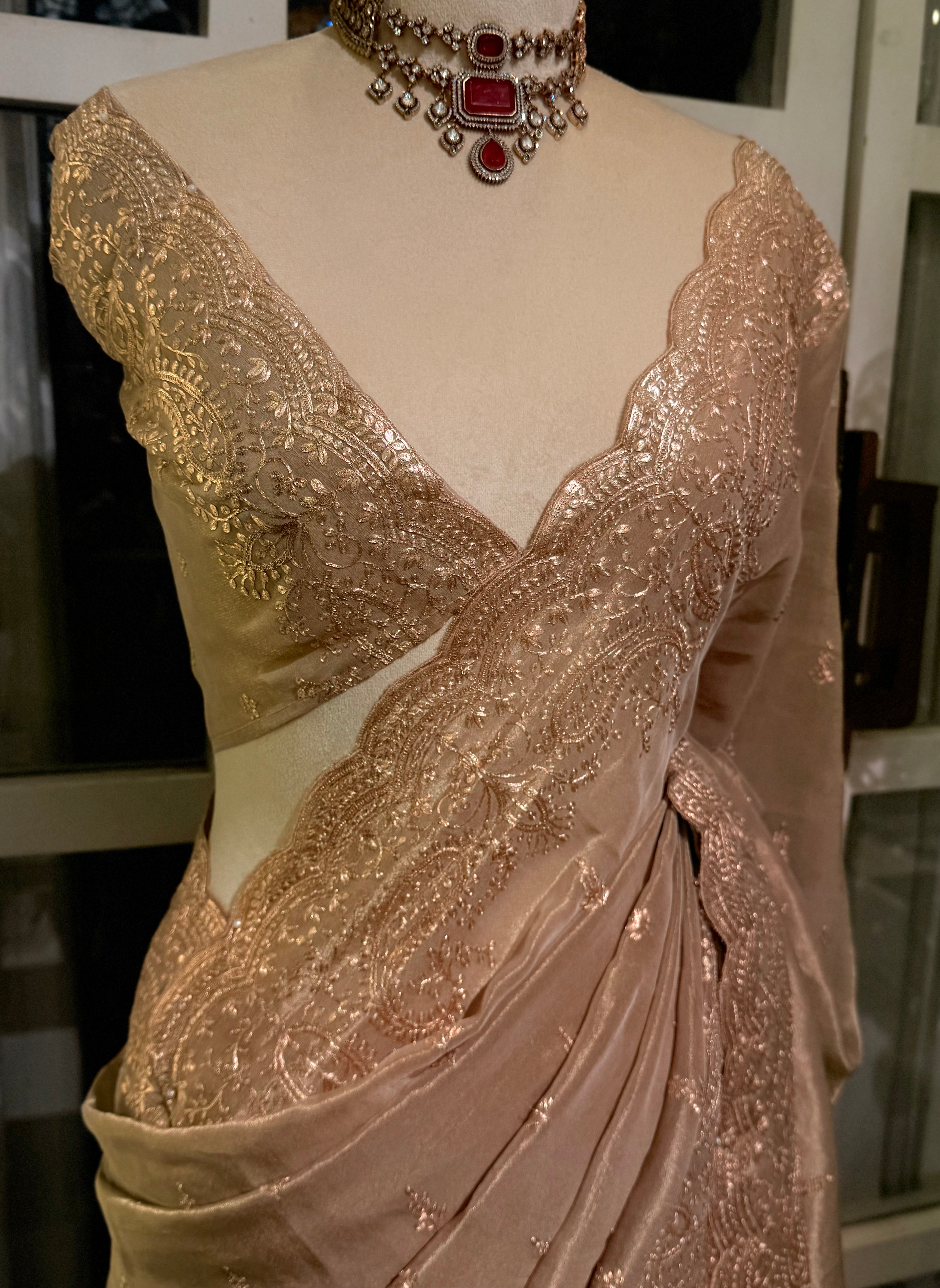 Sheen Pita  Zari work Pure Organza saree