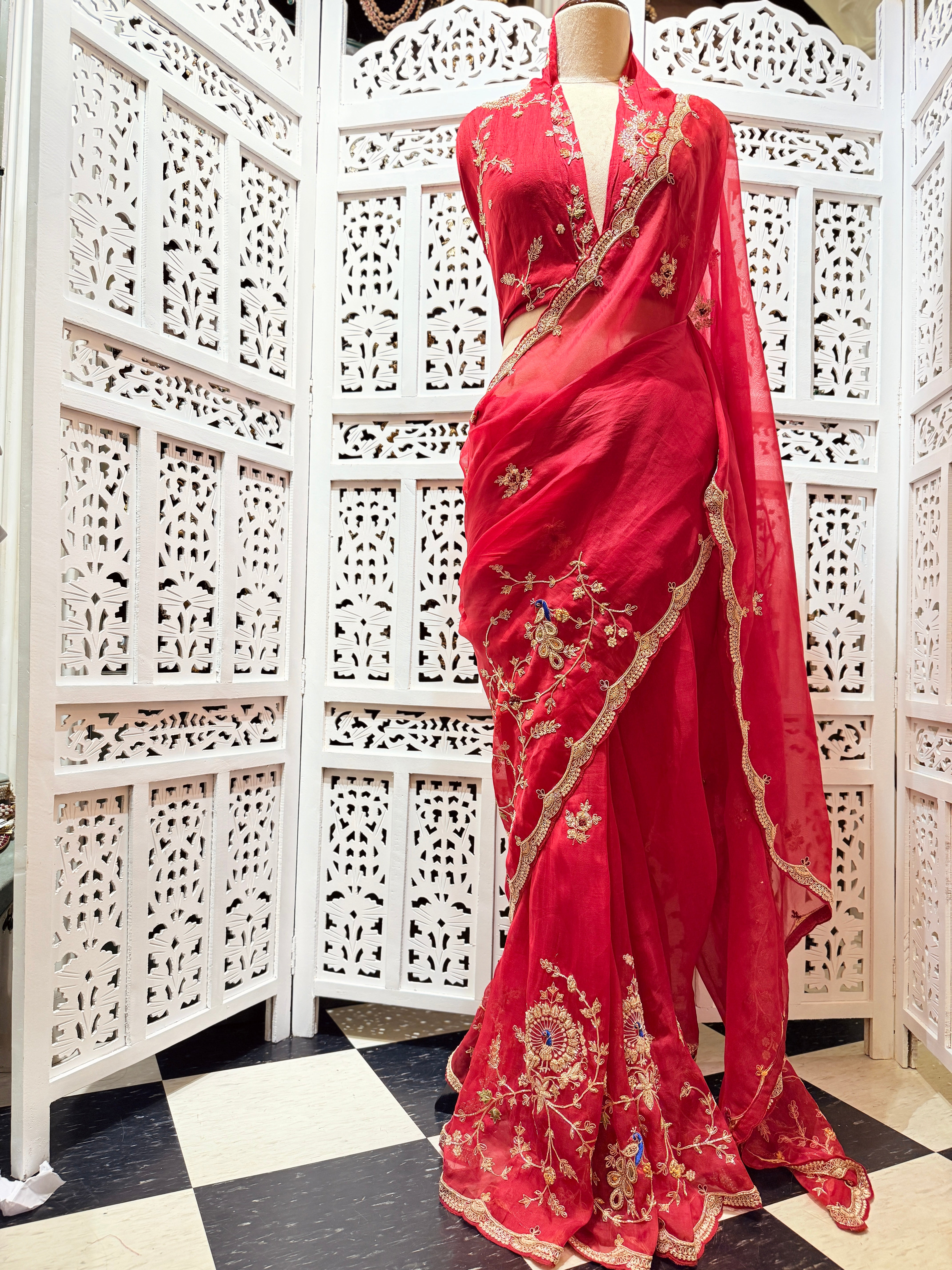 Laal Ishq zardosi kora Banarasi saree