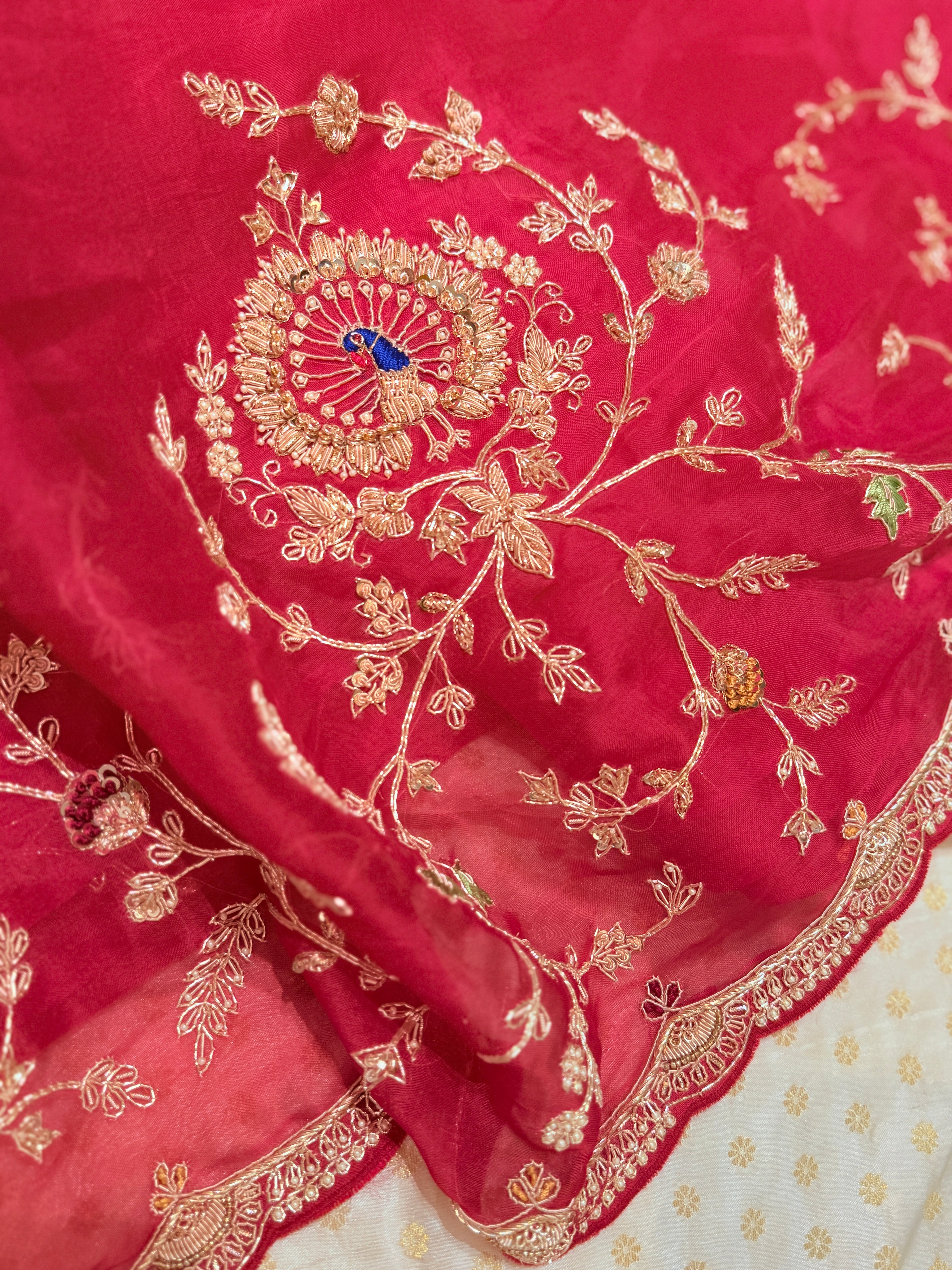 Laal Ishq zardosi kora Banarasi saree