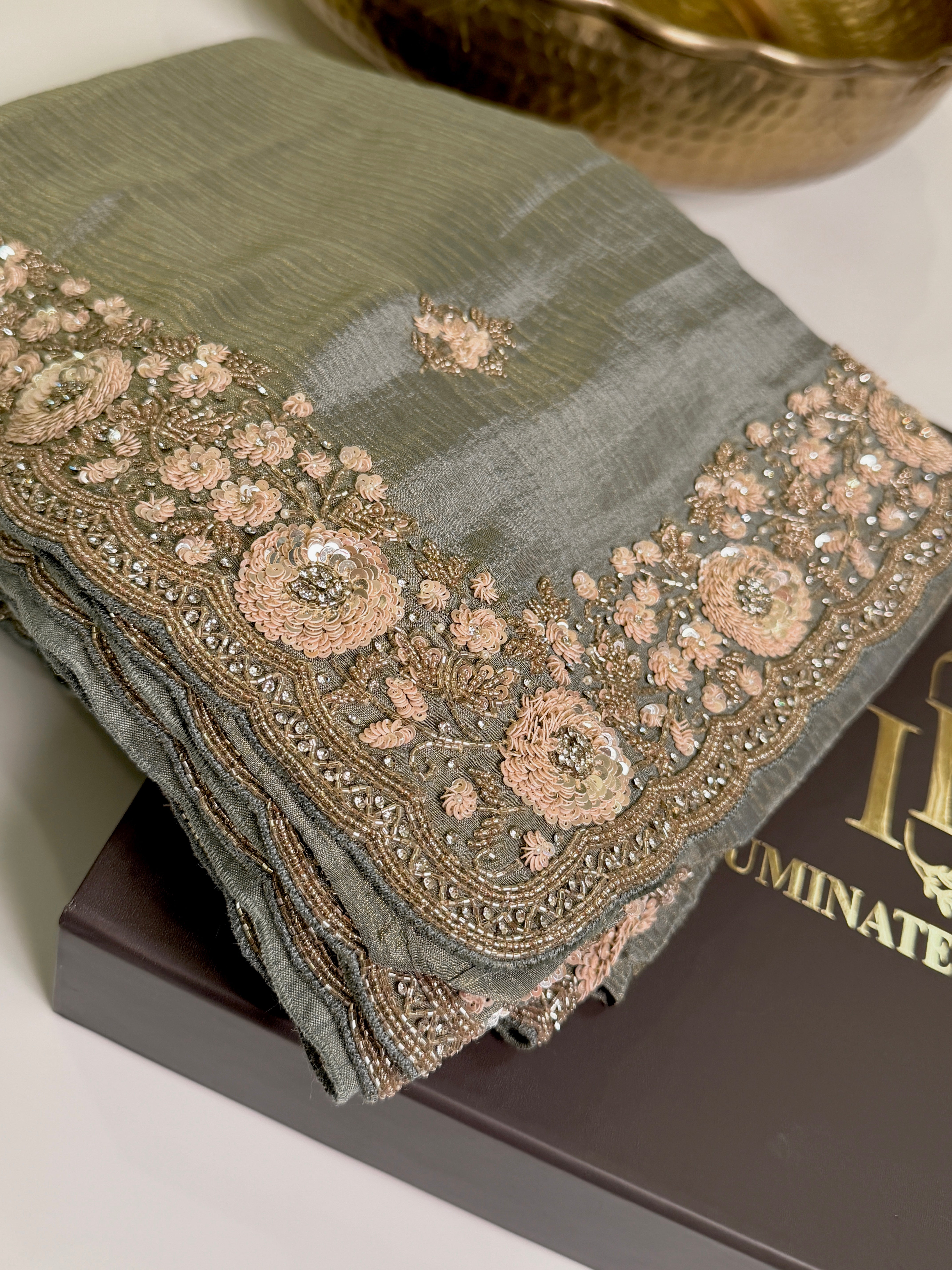 Sage sequin Dahlia Saree