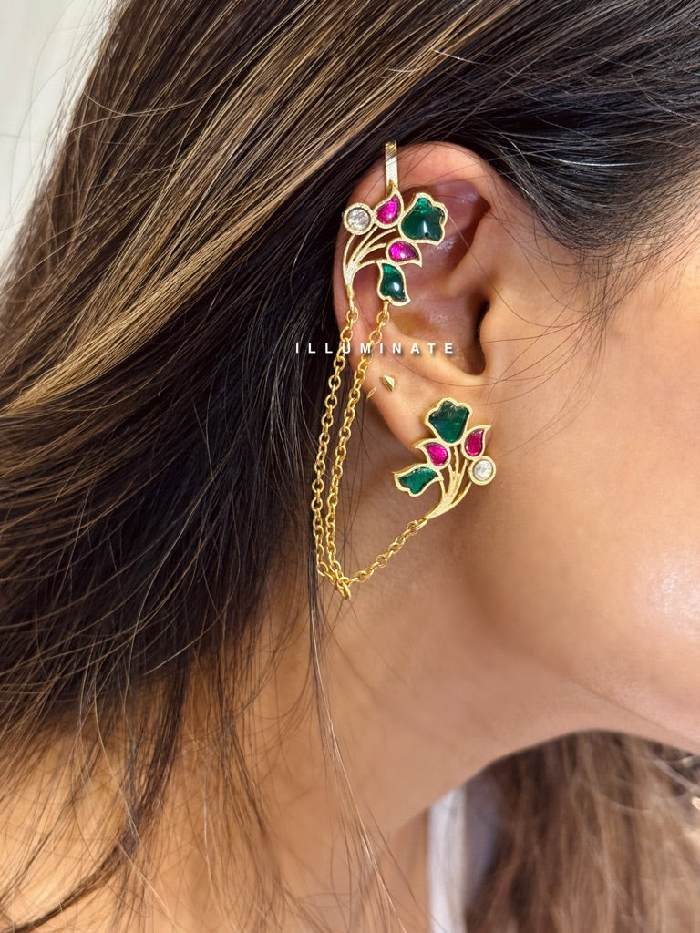 Floral cuff Ear Chain