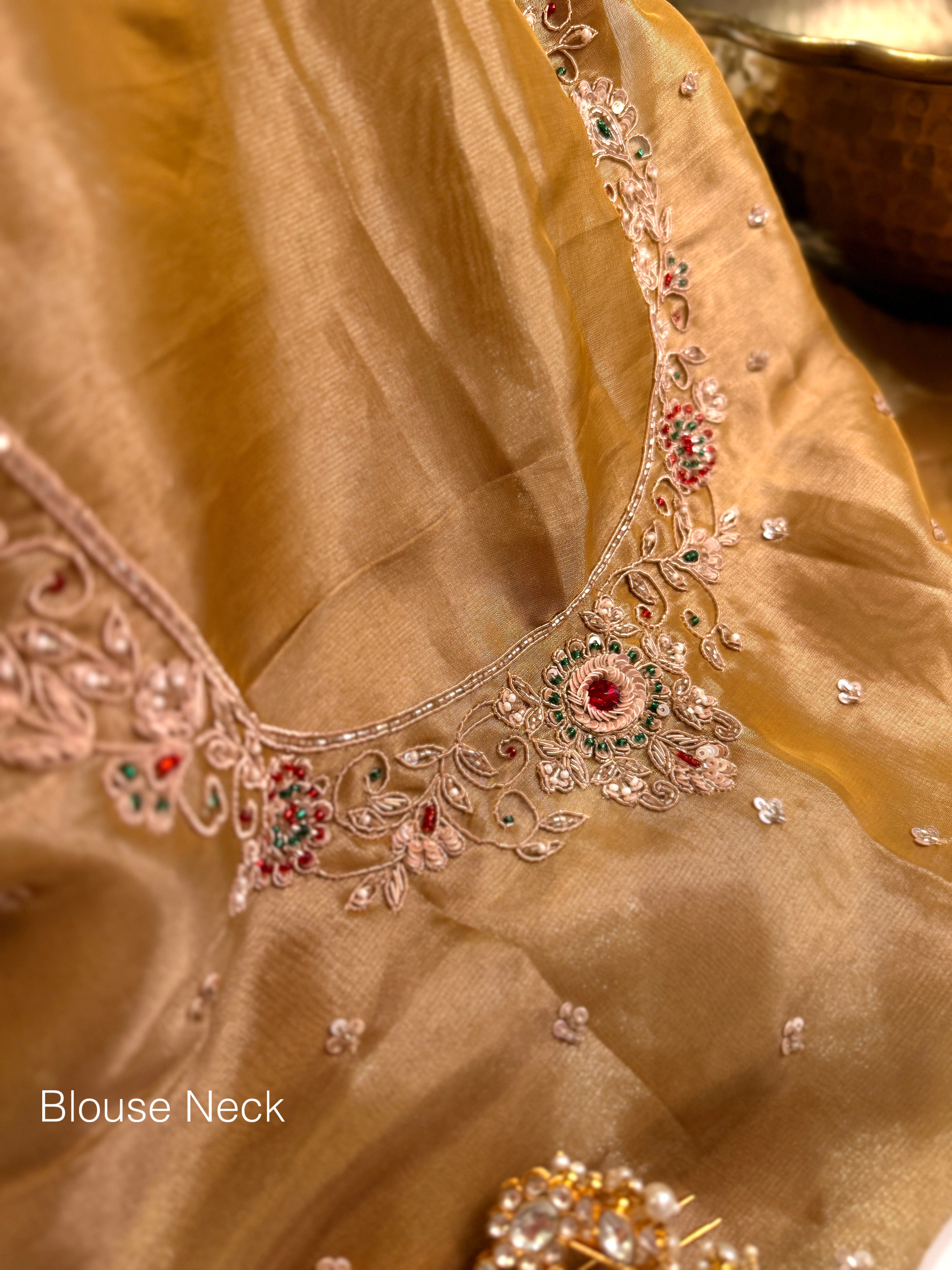 Golden Heirloom Tissue kanjivaran Zardosi saree